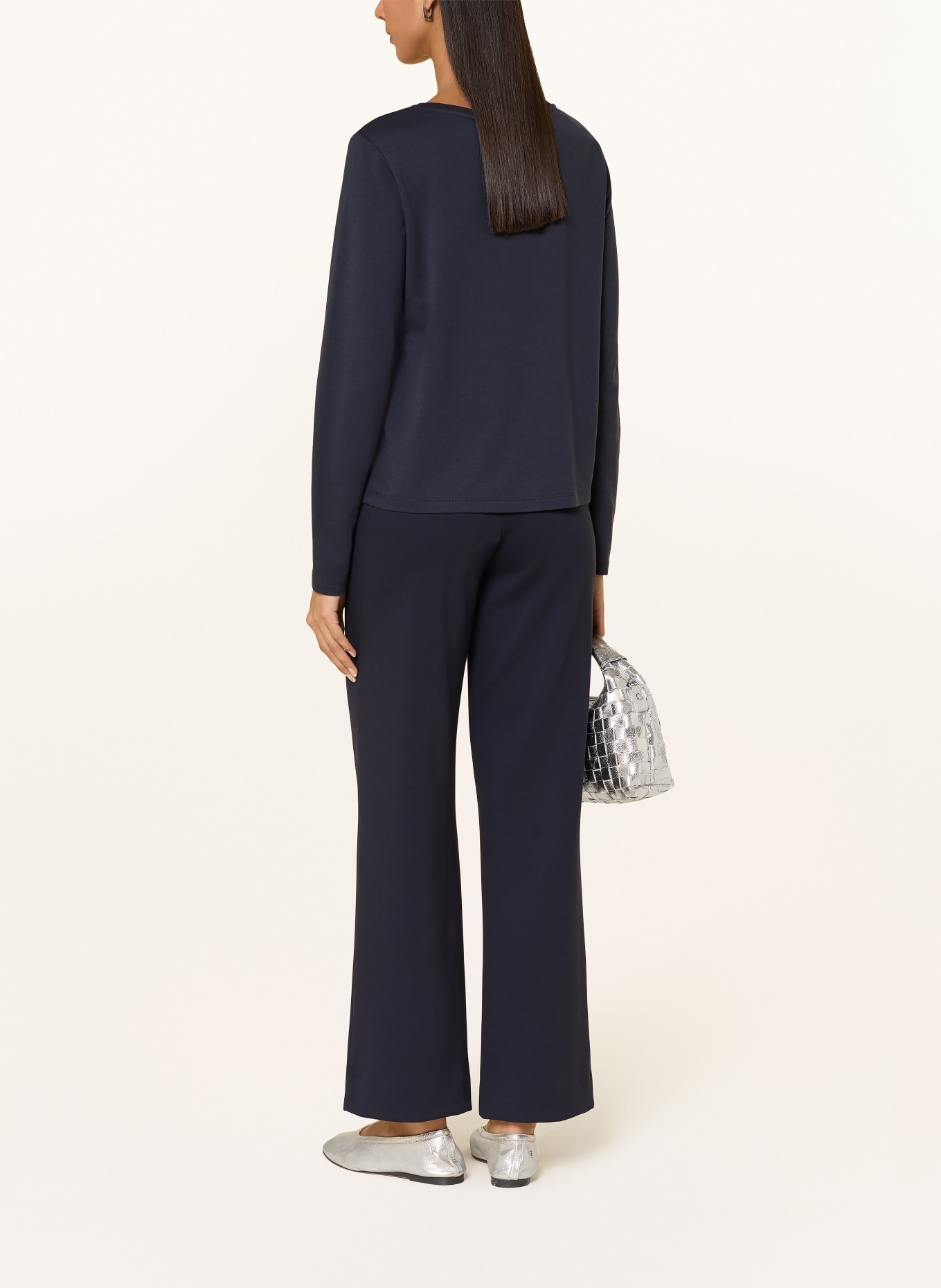 monari Longsleeve mit Schmucksteinen: DUNKELBLAU / WEISS