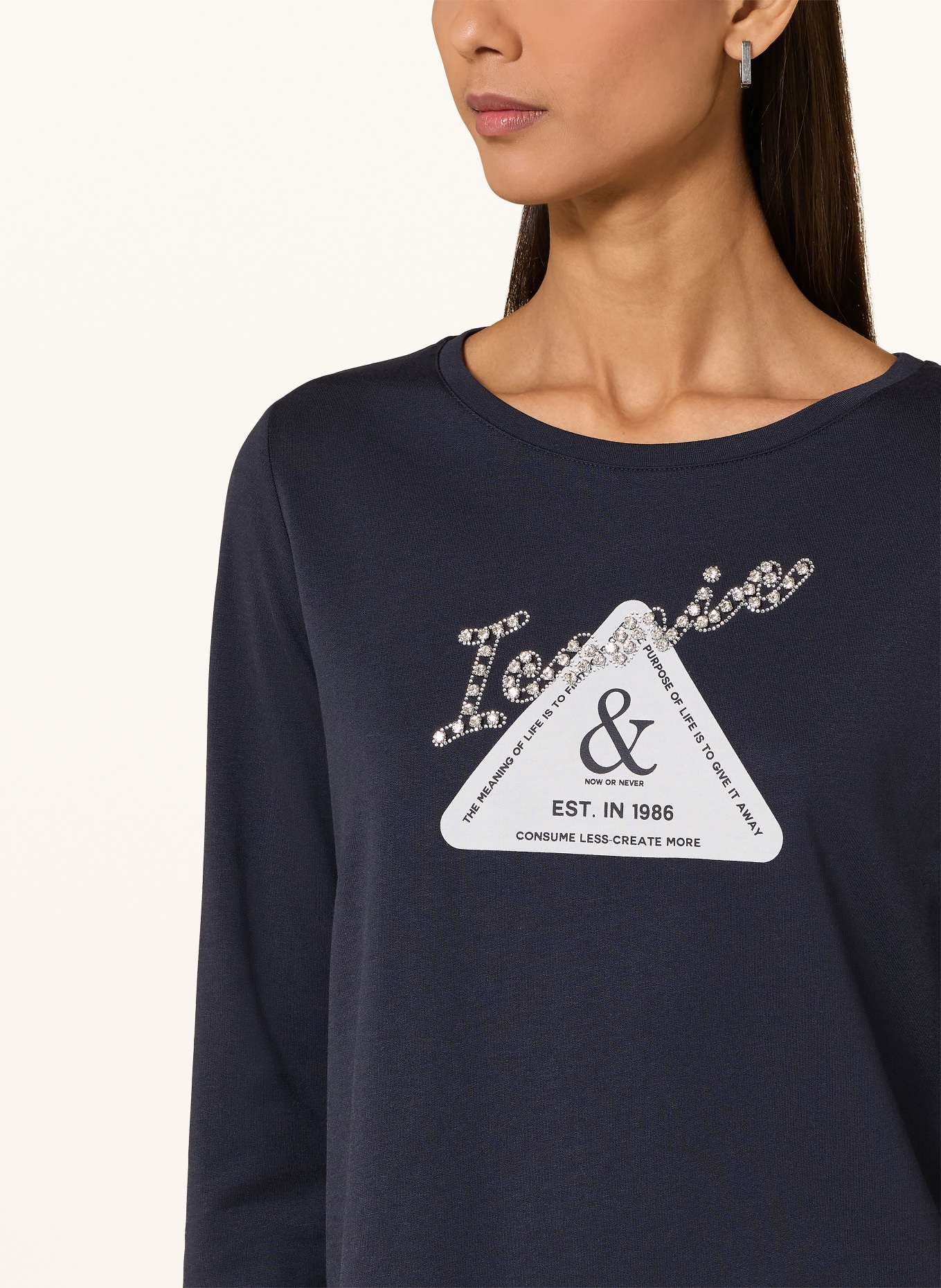 monari Longsleeve mit Schmucksteinen: DUNKELBLAU / WEISS