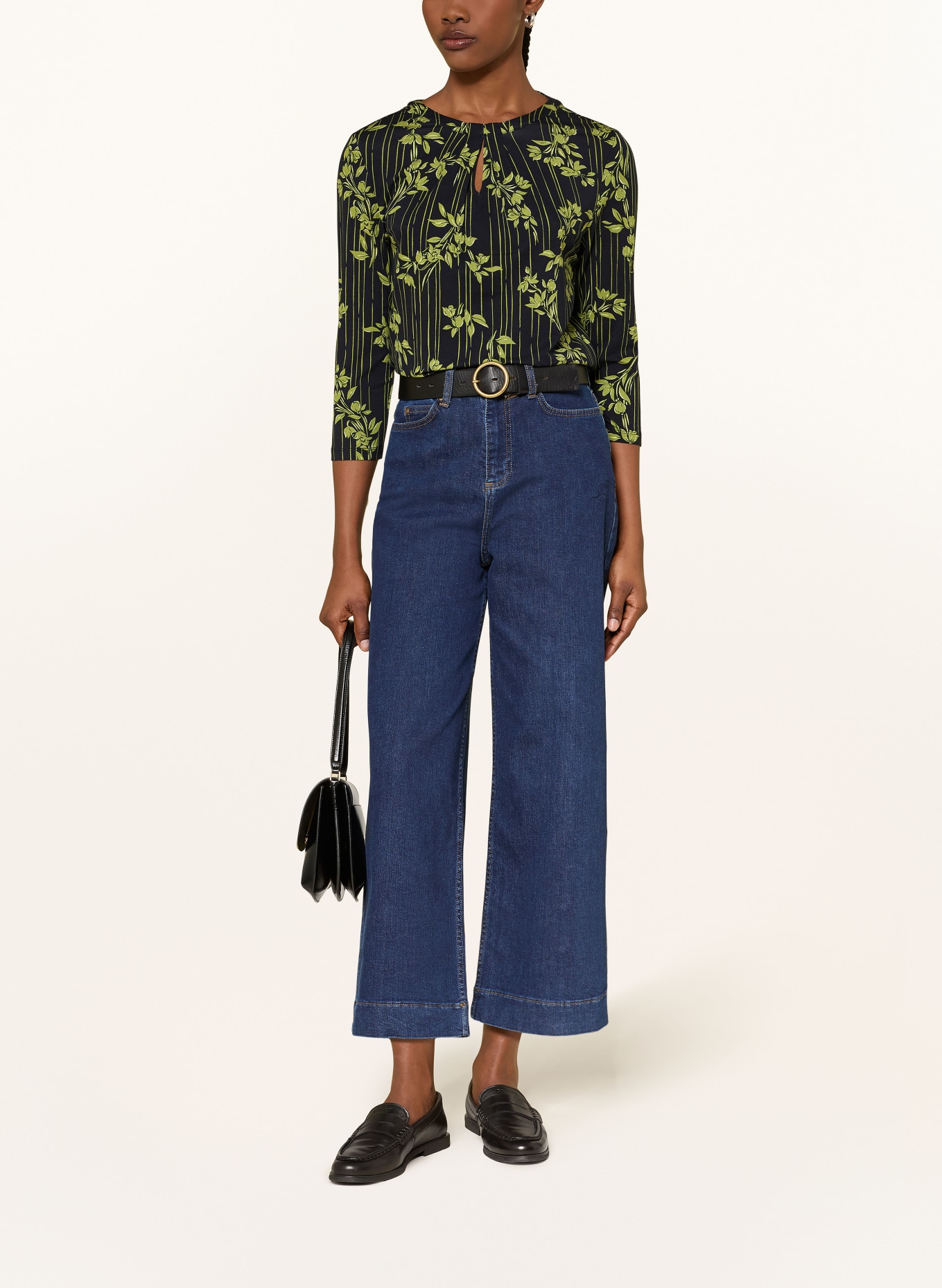 HOBBS JULIA blouse shirt with 3/4 sleeves: BLACK / GREEN