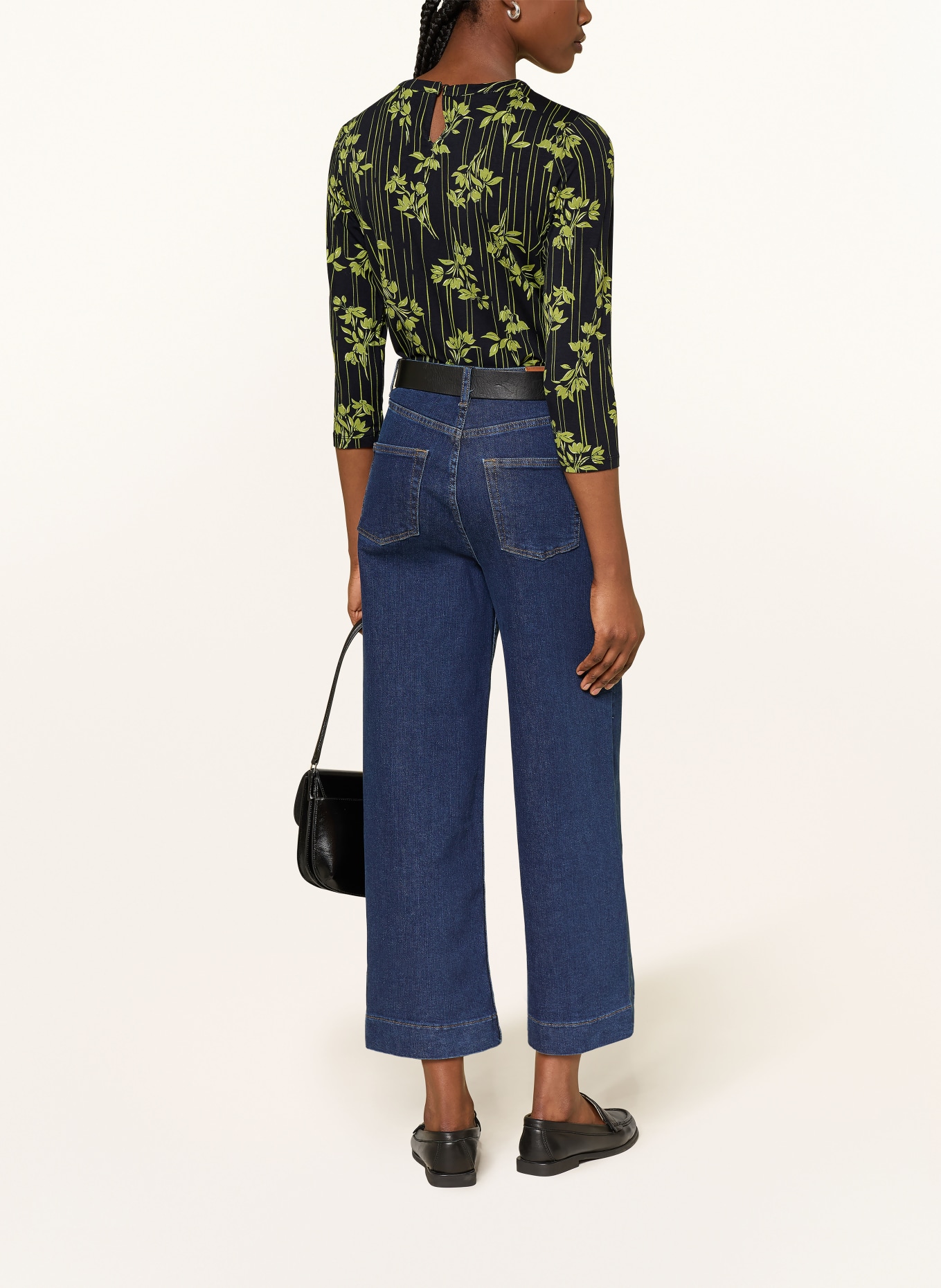 HOBBS JULIA blouse shirt with 3/4 sleeves: BLACK / GREEN