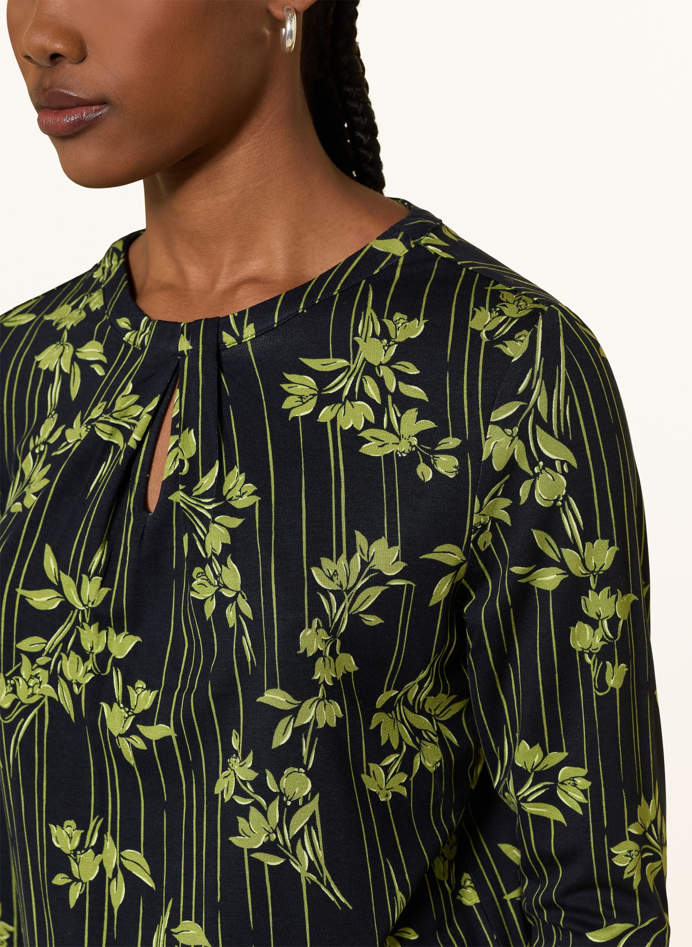 HOBBS JULIA blouse shirt with 3/4 sleeves: BLACK / GREEN