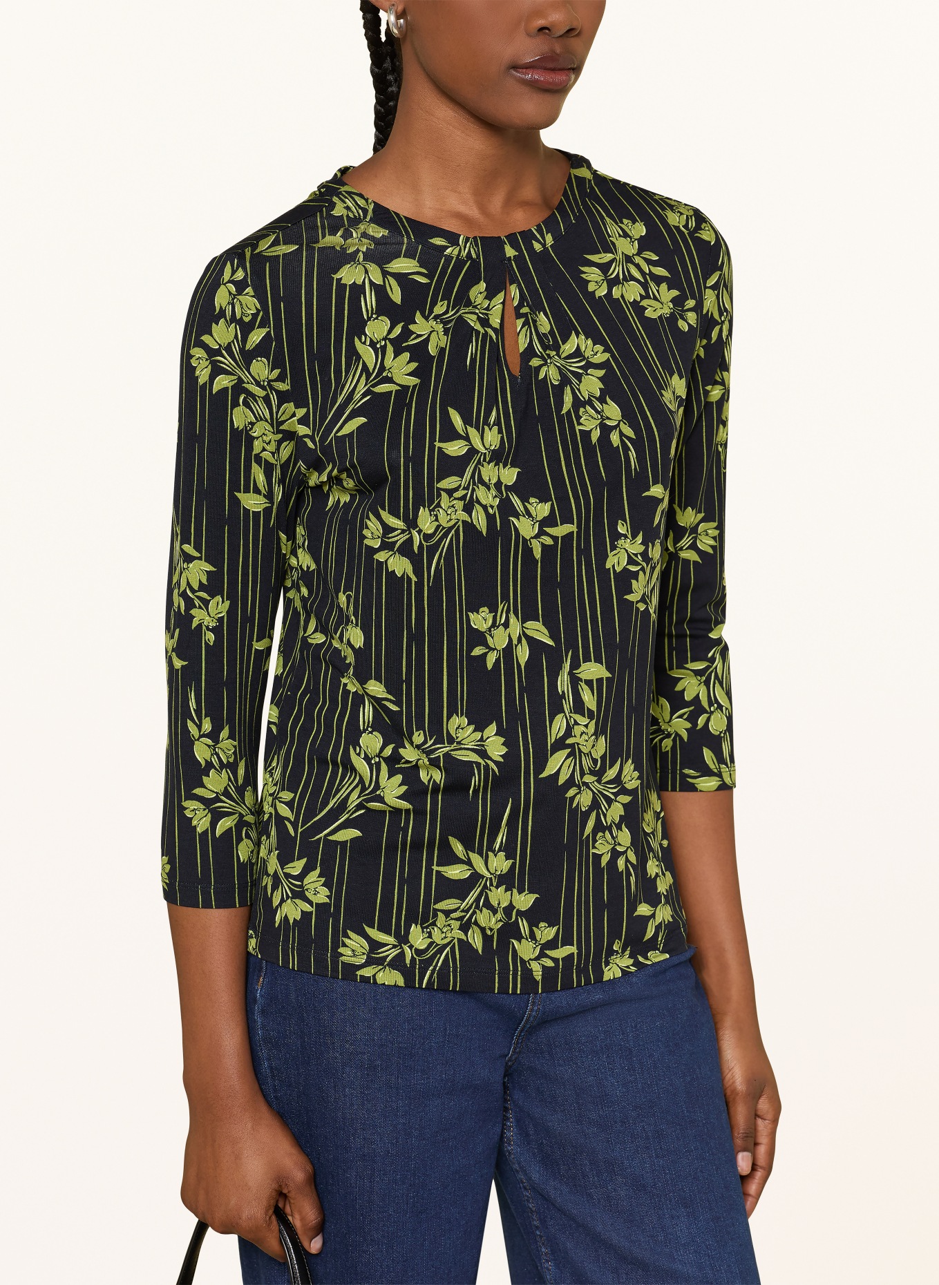 HOBBS JULIA blouse shirt with 3/4 sleeves: BLACK / GREEN