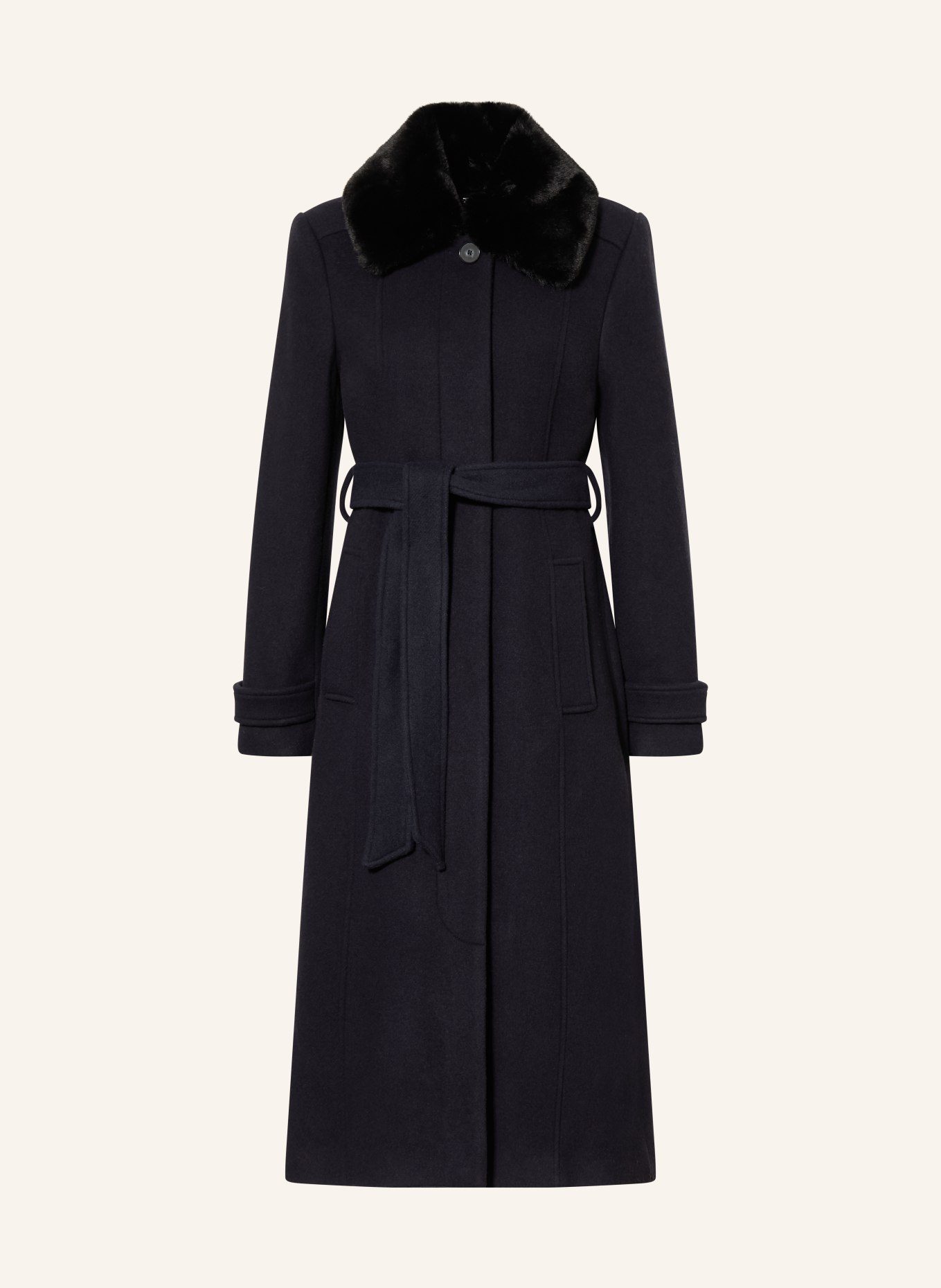 HOBBS CELESTE coat with removable faux fur: DARK BLUE / DARK BROWN