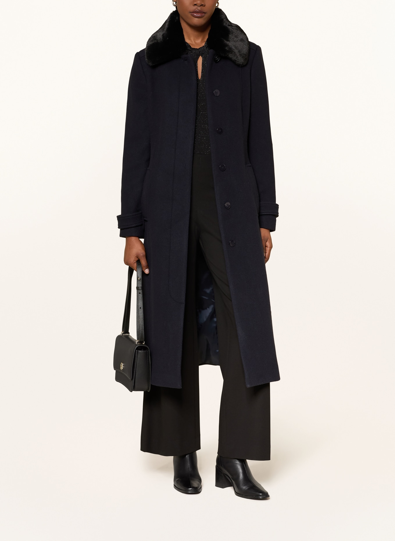 HOBBS CELESTE coat with removable faux fur: DARK BLUE / DARK BROWN