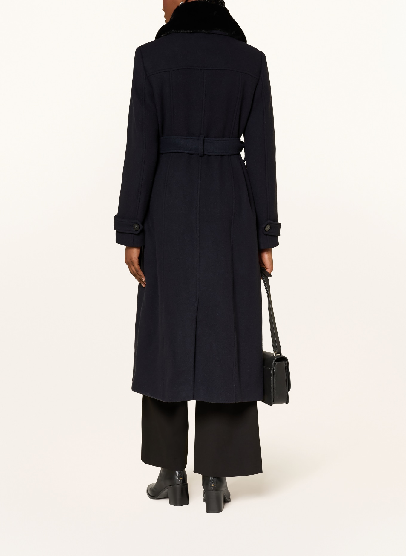 HOBBS CELESTE coat with removable faux fur: DARK BLUE / DARK BROWN
