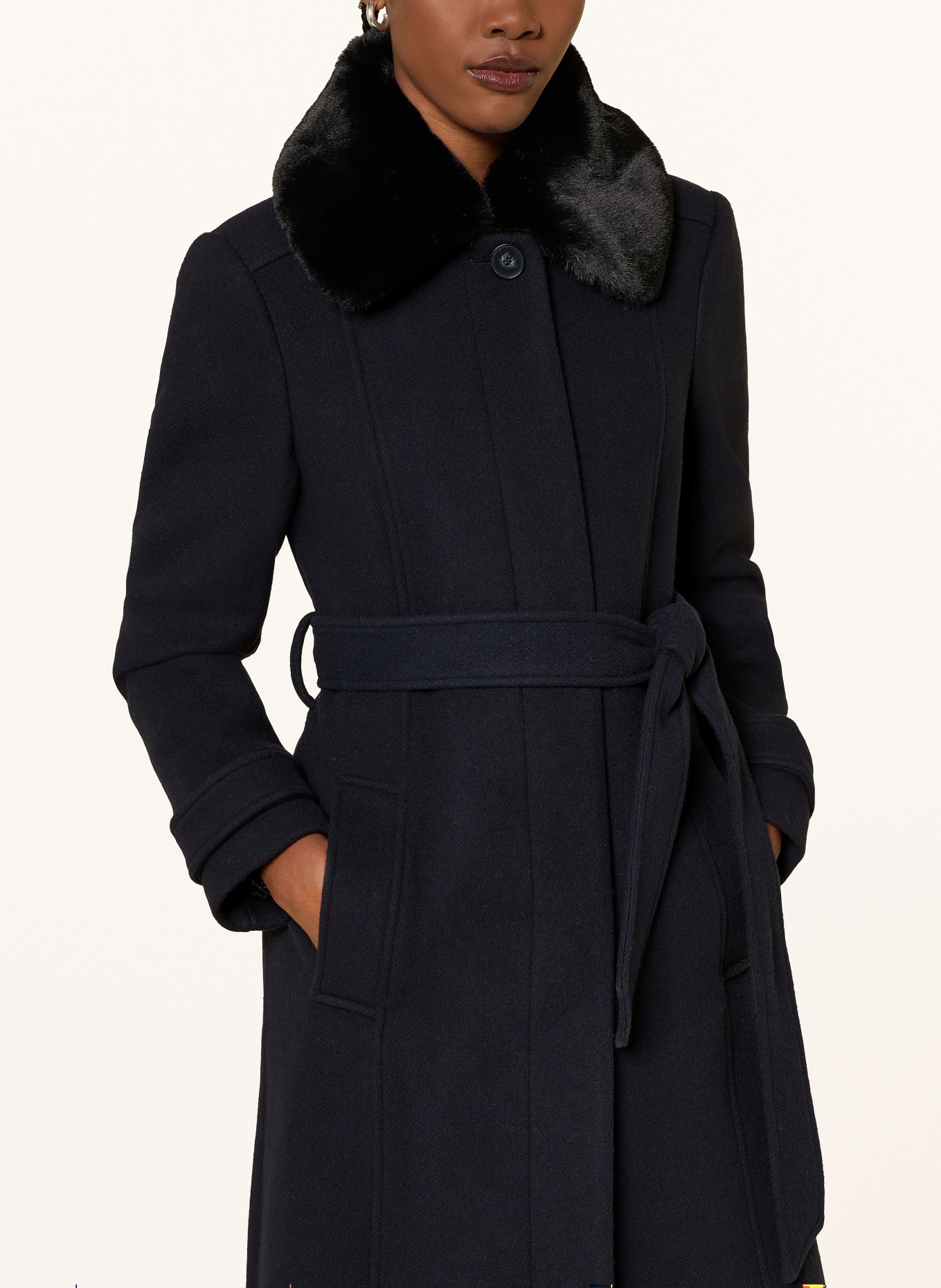 HOBBS CELESTE coat with removable faux fur: DARK BLUE / DARK BROWN