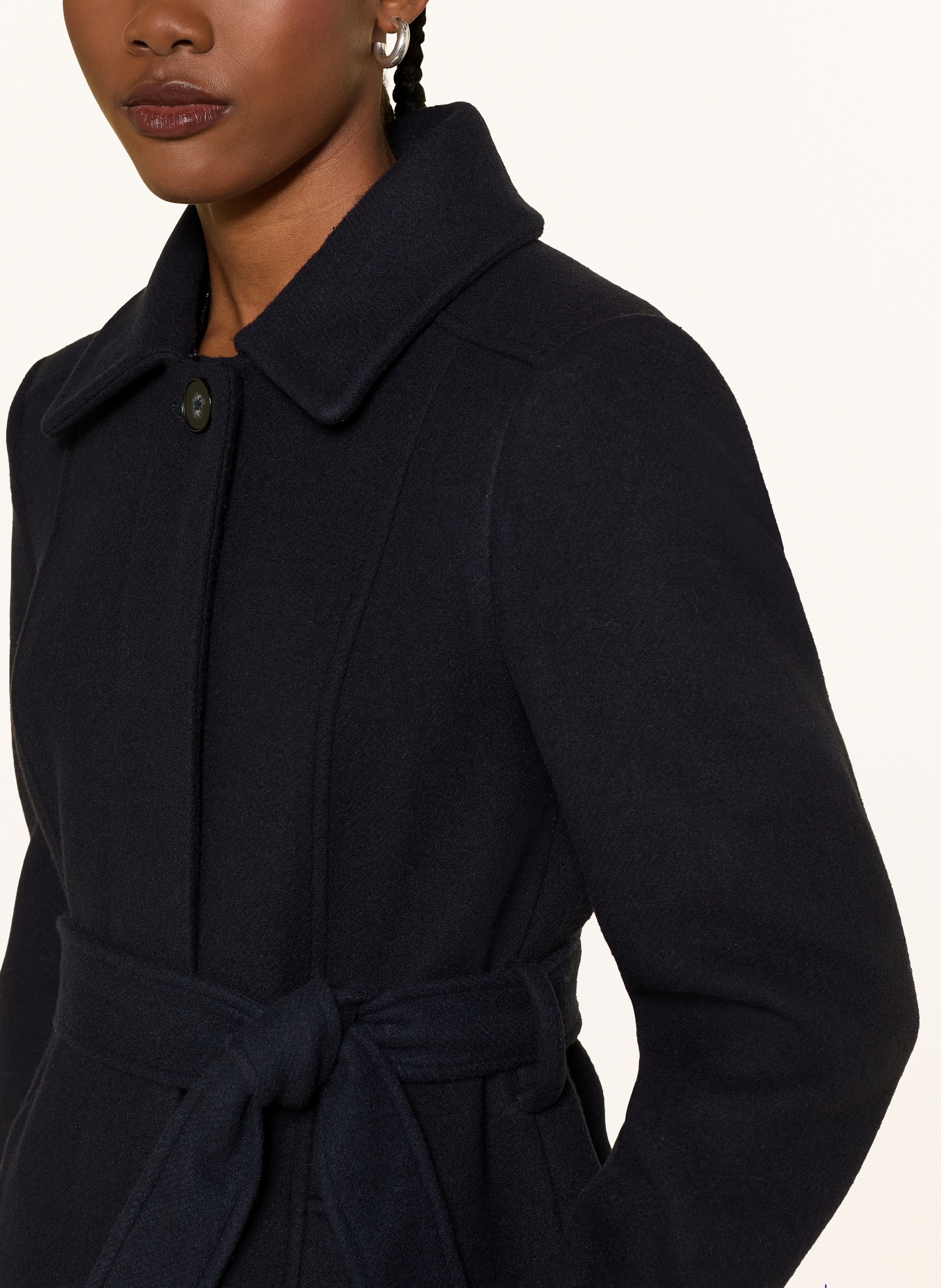 HOBBS CELESTE coat with removable faux fur: DARK BLUE / DARK BROWN