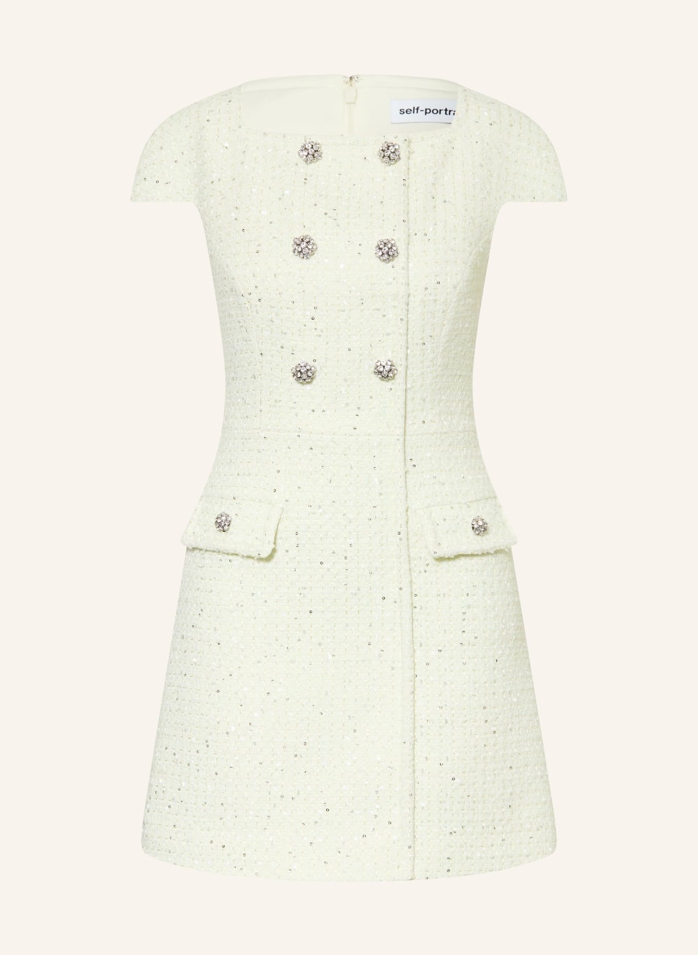 self-portrait Bouclé-Kleid mit Pailletten: HELLGRÜN