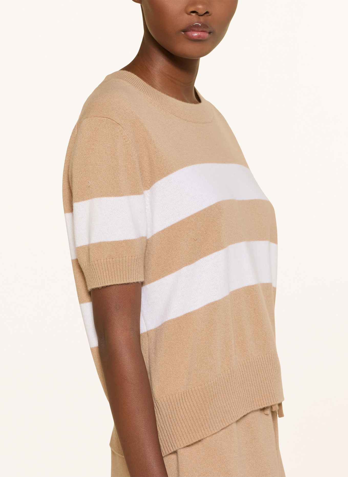 ALLUDE cashmere sweater: LIGHT BROWN / CREAM