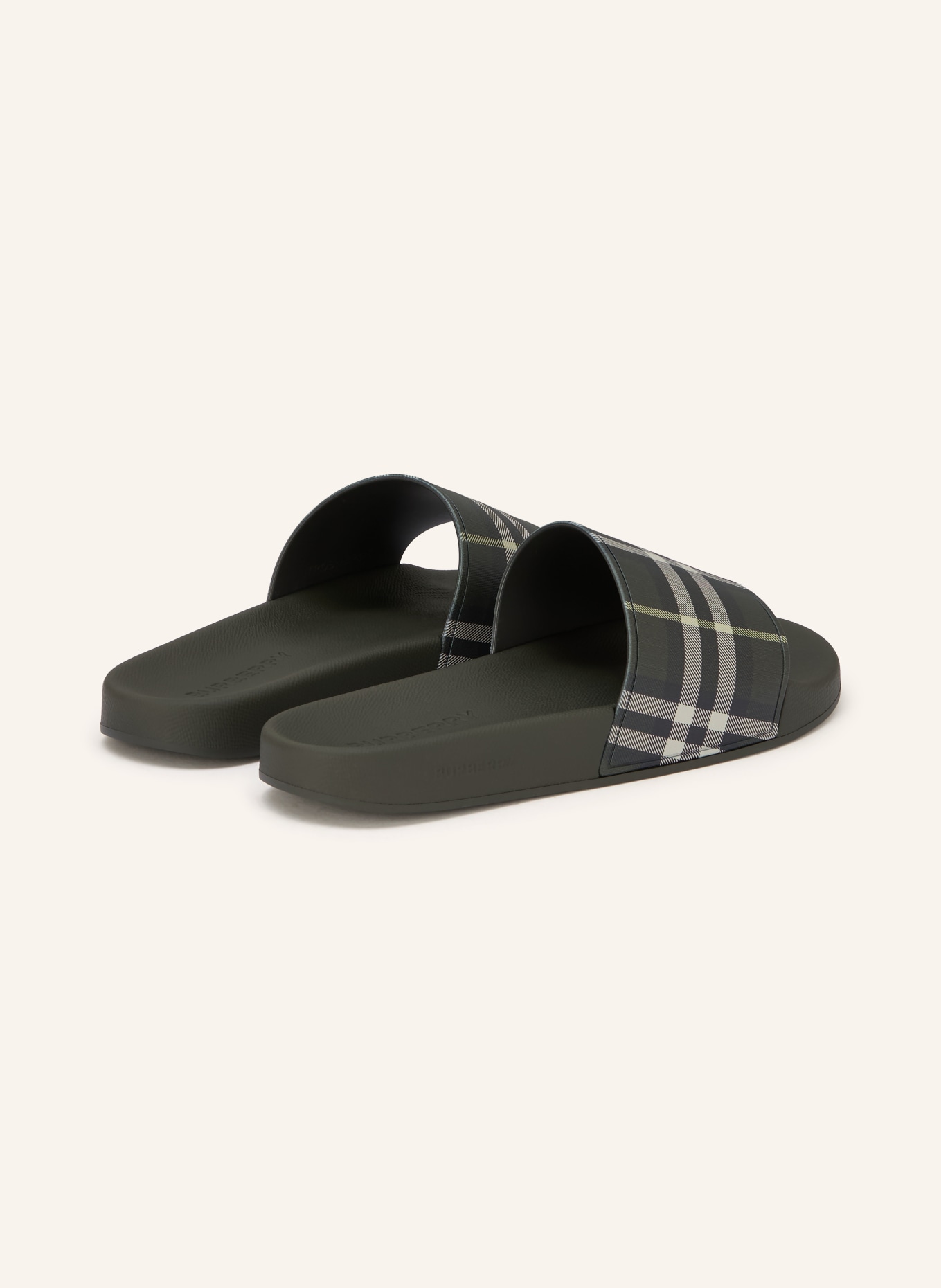 BURBERRY Pantoletten: KHAKI / CREME / HELLGRÜN