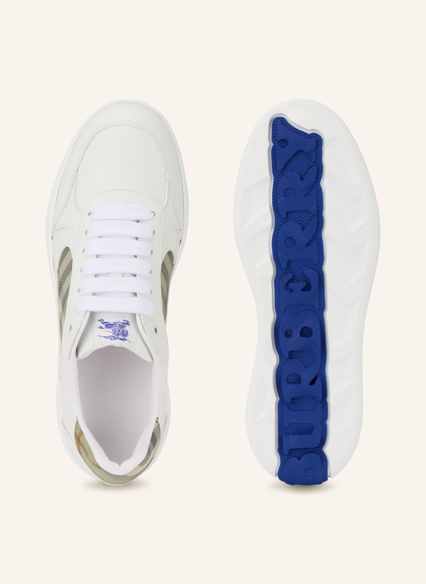 BURBERRY tenisky: BÍLÁ / OLIVOVÁ / SVĚTLE ZELENÁ