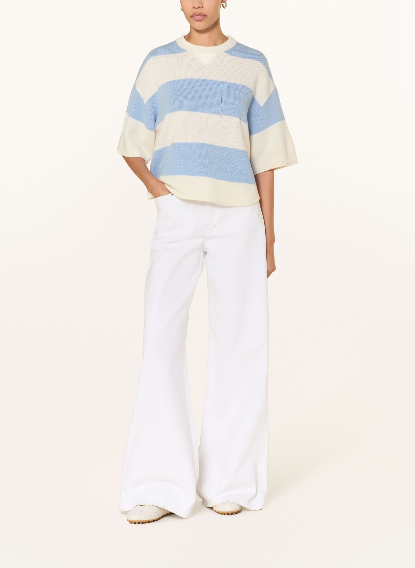 DOROTHEE SCHUMACHER MODERN STATEMENTS sweater with 3/4 sleeves: LIGHT BLUE / ECRU