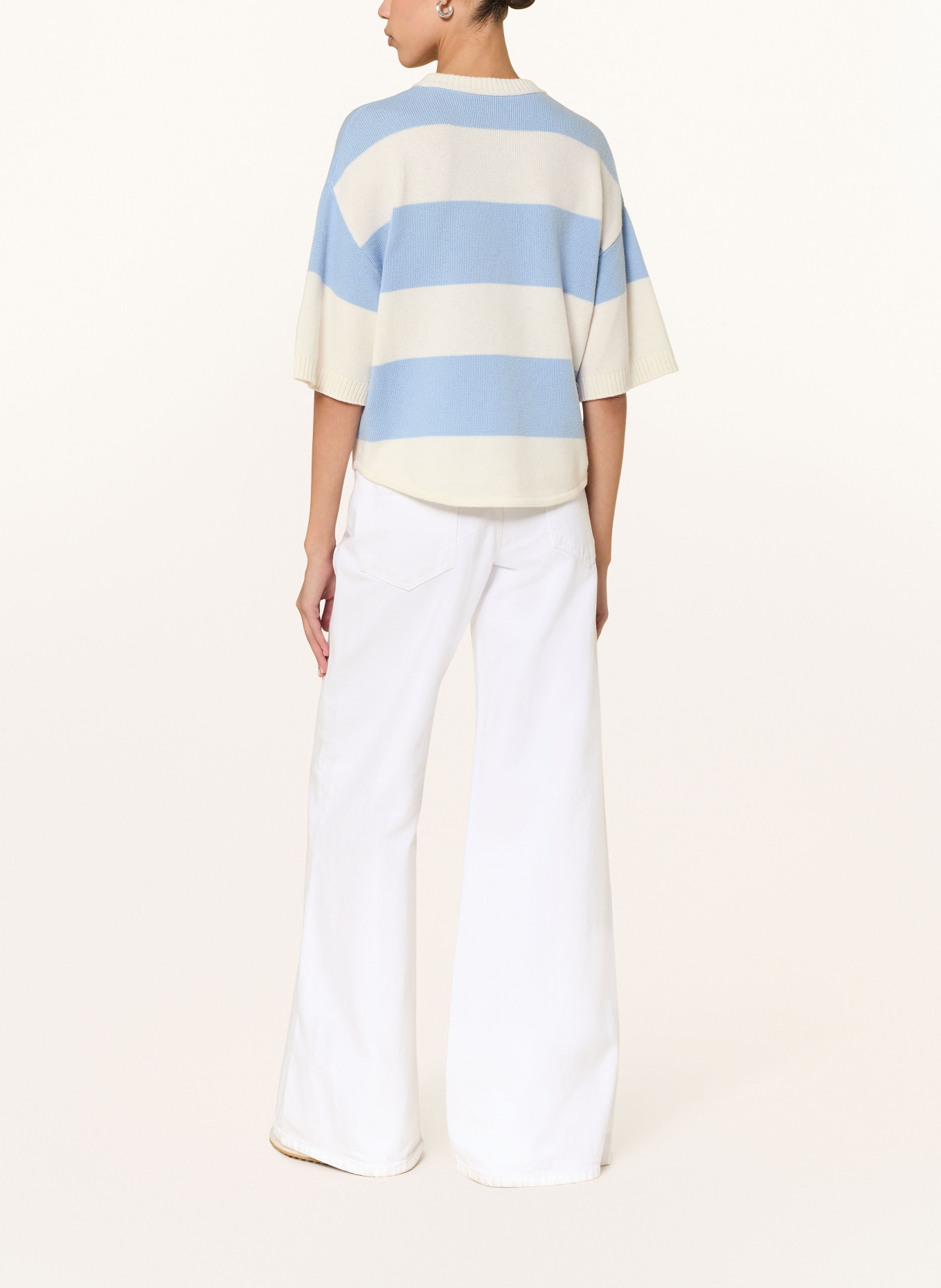 DOROTHEE SCHUMACHER MODERN STATEMENTS sweater with 3/4 sleeves: LIGHT BLUE / ECRU