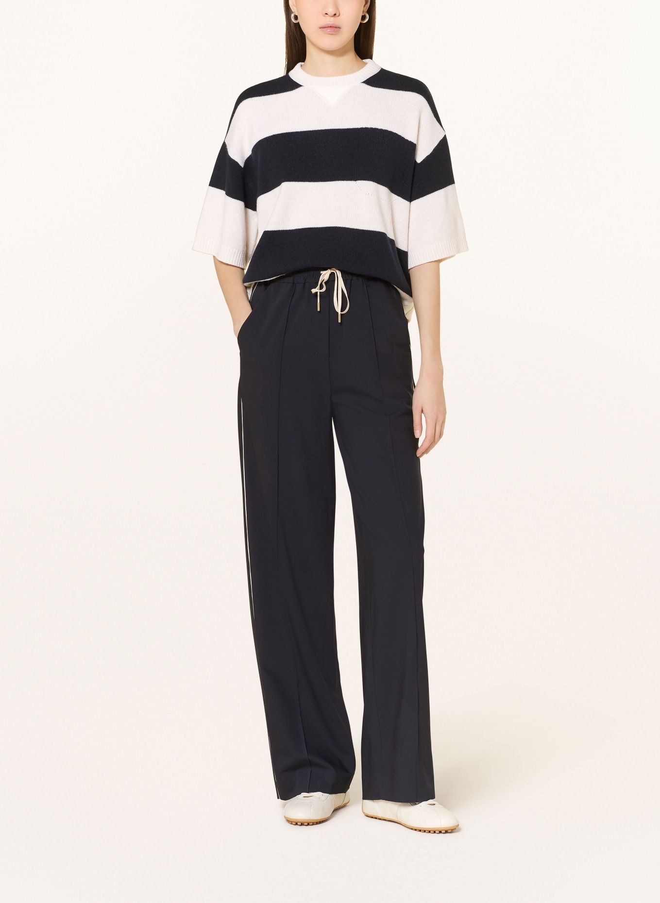 DOROTHEE SCHUMACHER MODERN STATEMENTS sweater with 3/4 sleeves: DARK BLUE / CREAM