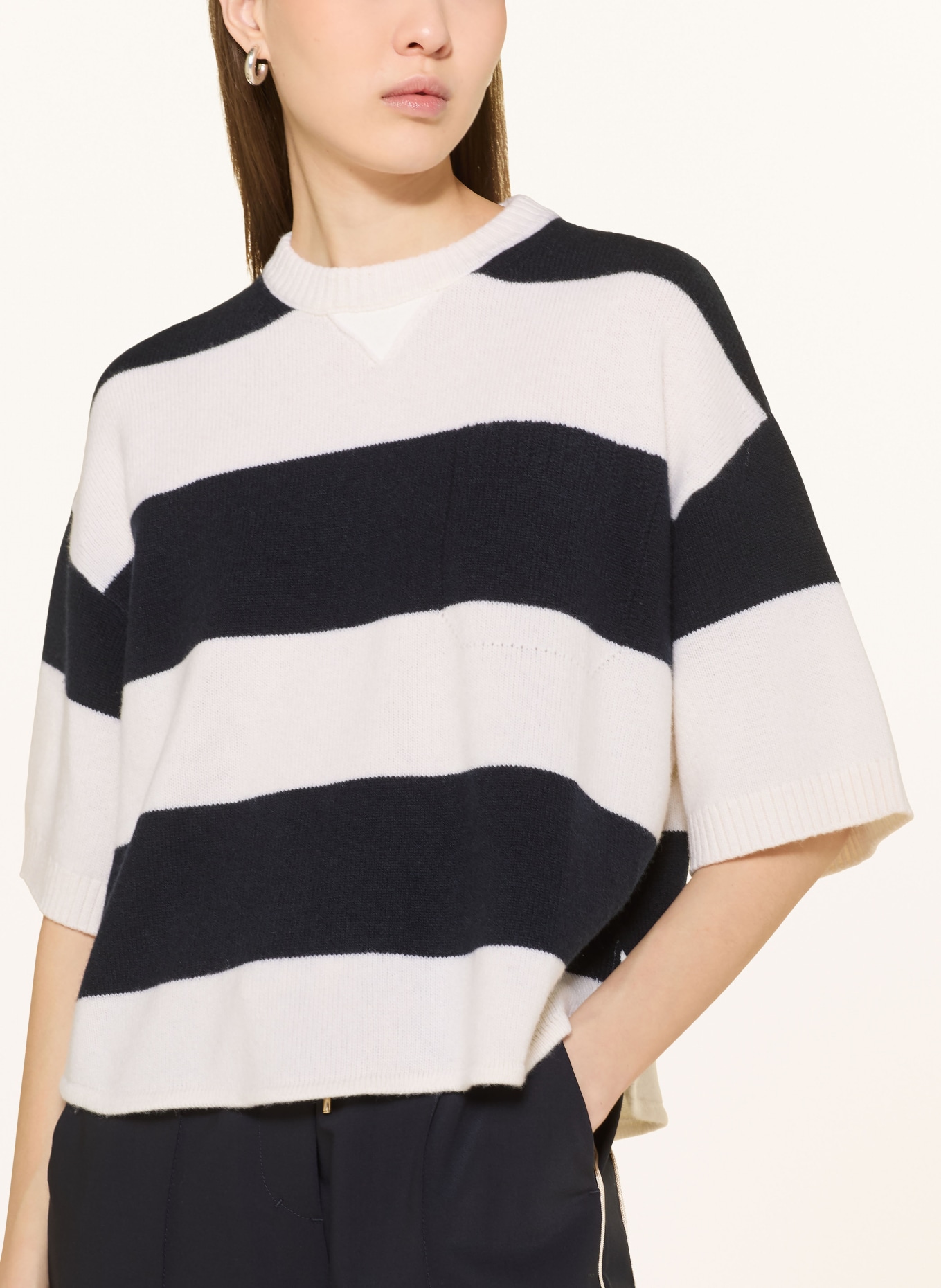 DOROTHEE SCHUMACHER MODERN STATEMENTS sweater with 3/4 sleeves: DARK BLUE / CREAM