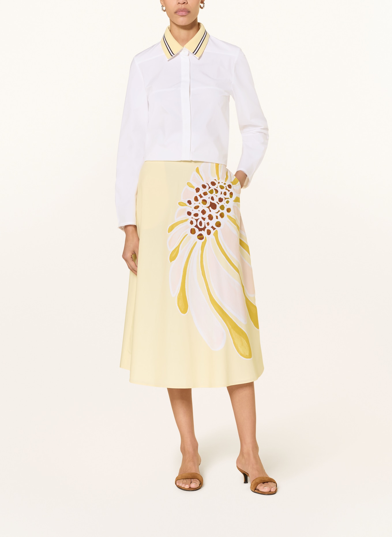 DOROTHEE SCHUMACHER POPLIN POWER shirt blouse: WHITE / BROWN / YELLOW