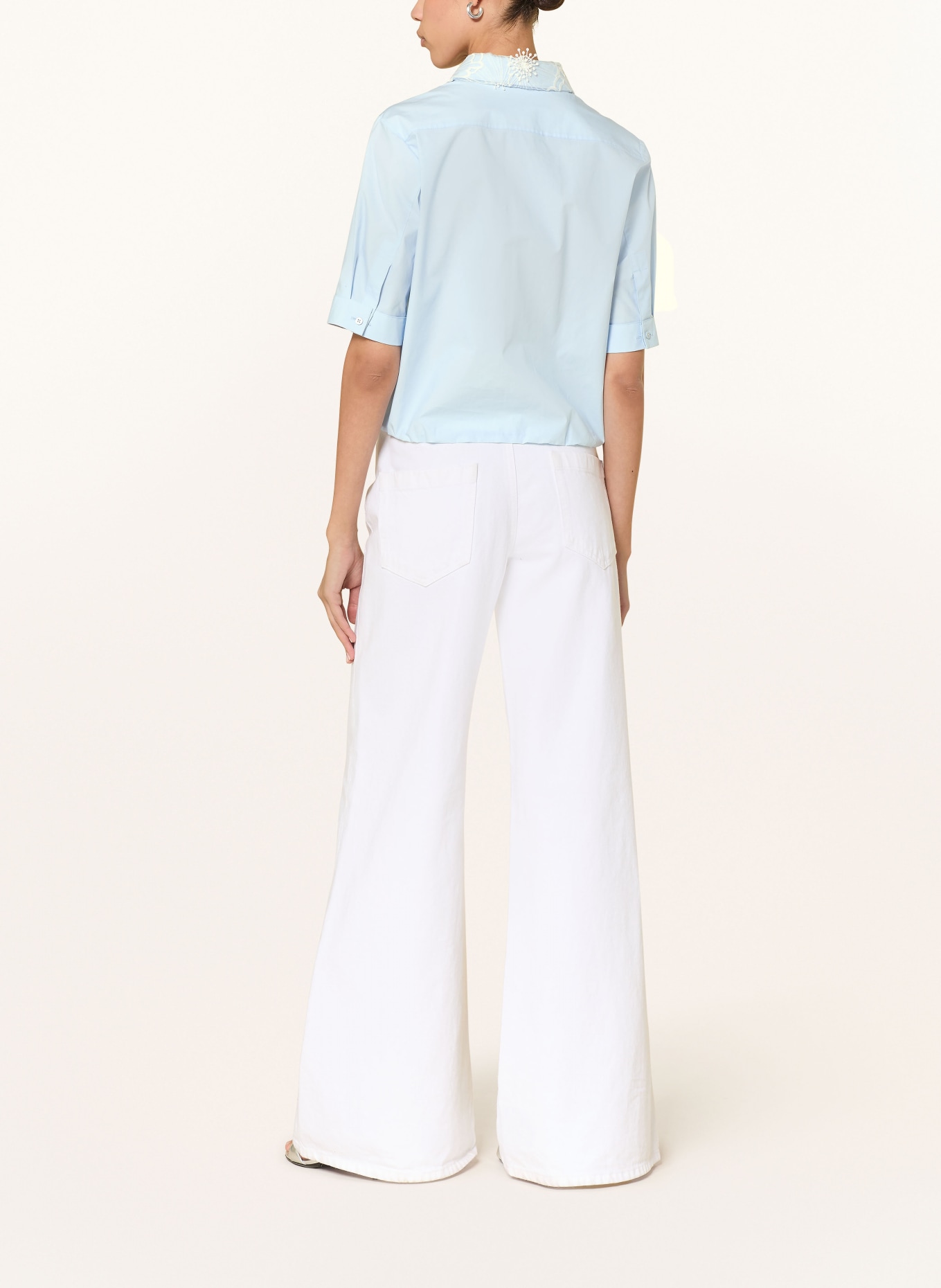 DOROTHEE SCHUMACHER FLORAL POWER shirt blouse with lace: LIGHT BLUE / BROWN / LIGHT GREEN