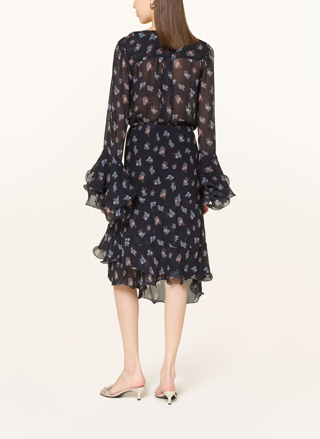 DOROTHEE SCHUMACHER Blůza AIRY DAYDREAM s volány: TMAVĚ MODRÁ / ORANŽOVÁ / MODRÁ