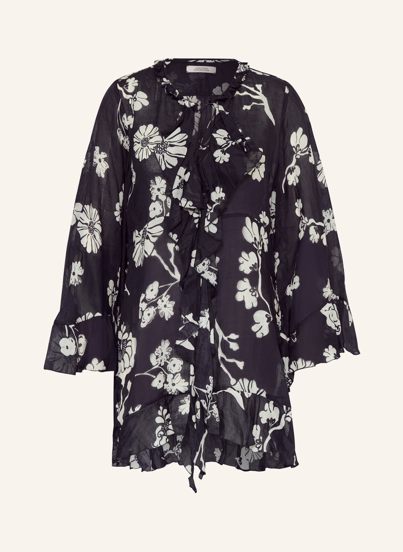 DOROTHEE SCHUMACHER Blůza FLORAL DAYDREAM s 3/4 rukávy a volány: TMAVĚ MODRÁ / REŽNÁ