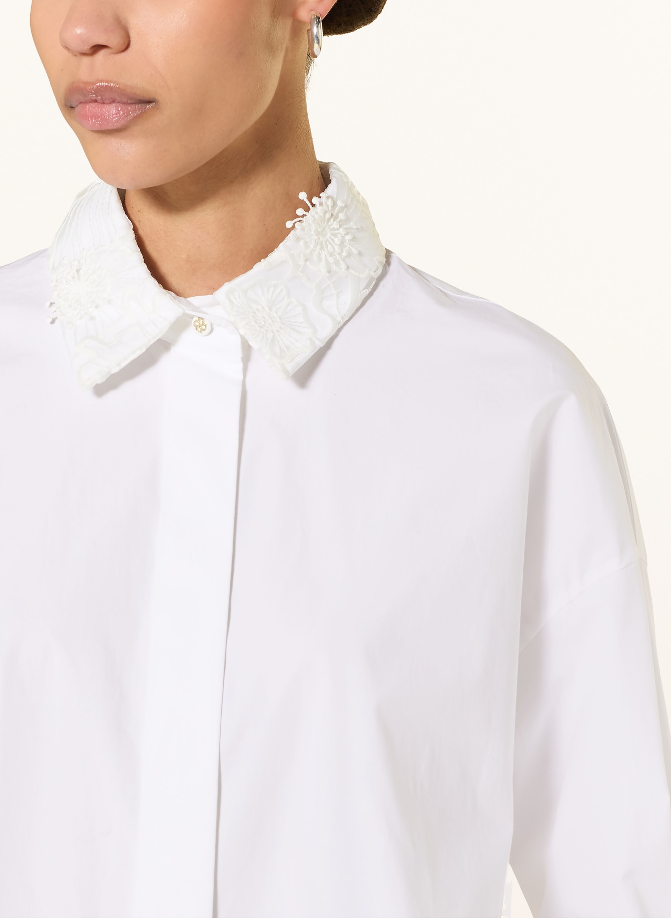 DOROTHEE SCHUMACHER POPLIN POWER shirt blouse with lace: WHITE