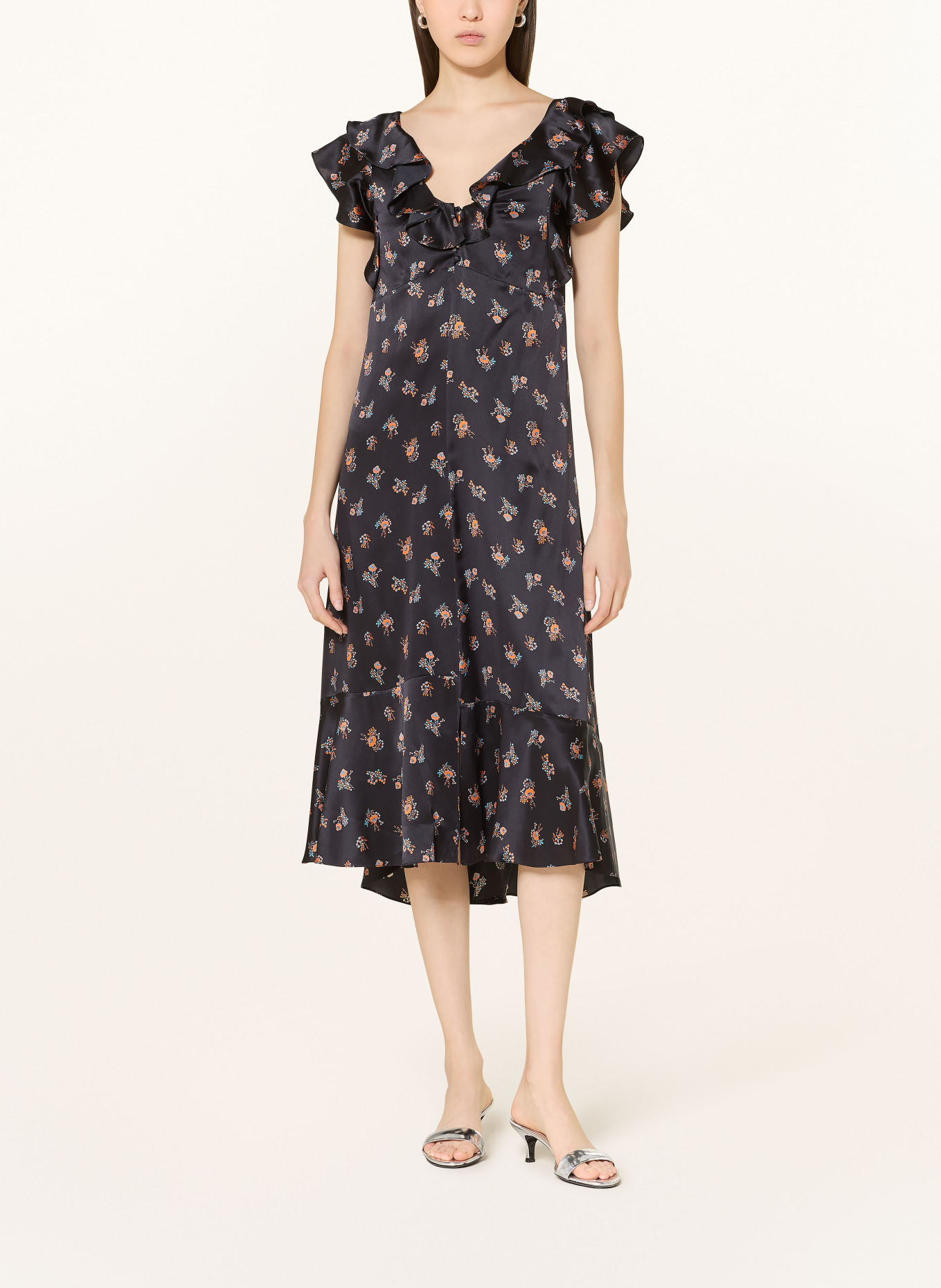 DOROTHEE SCHUMACHER Hedvábné šaty SHINY DAYDREAM: TMAVĚ MODRÁ / ORANŽOVÁ / MODRÁ