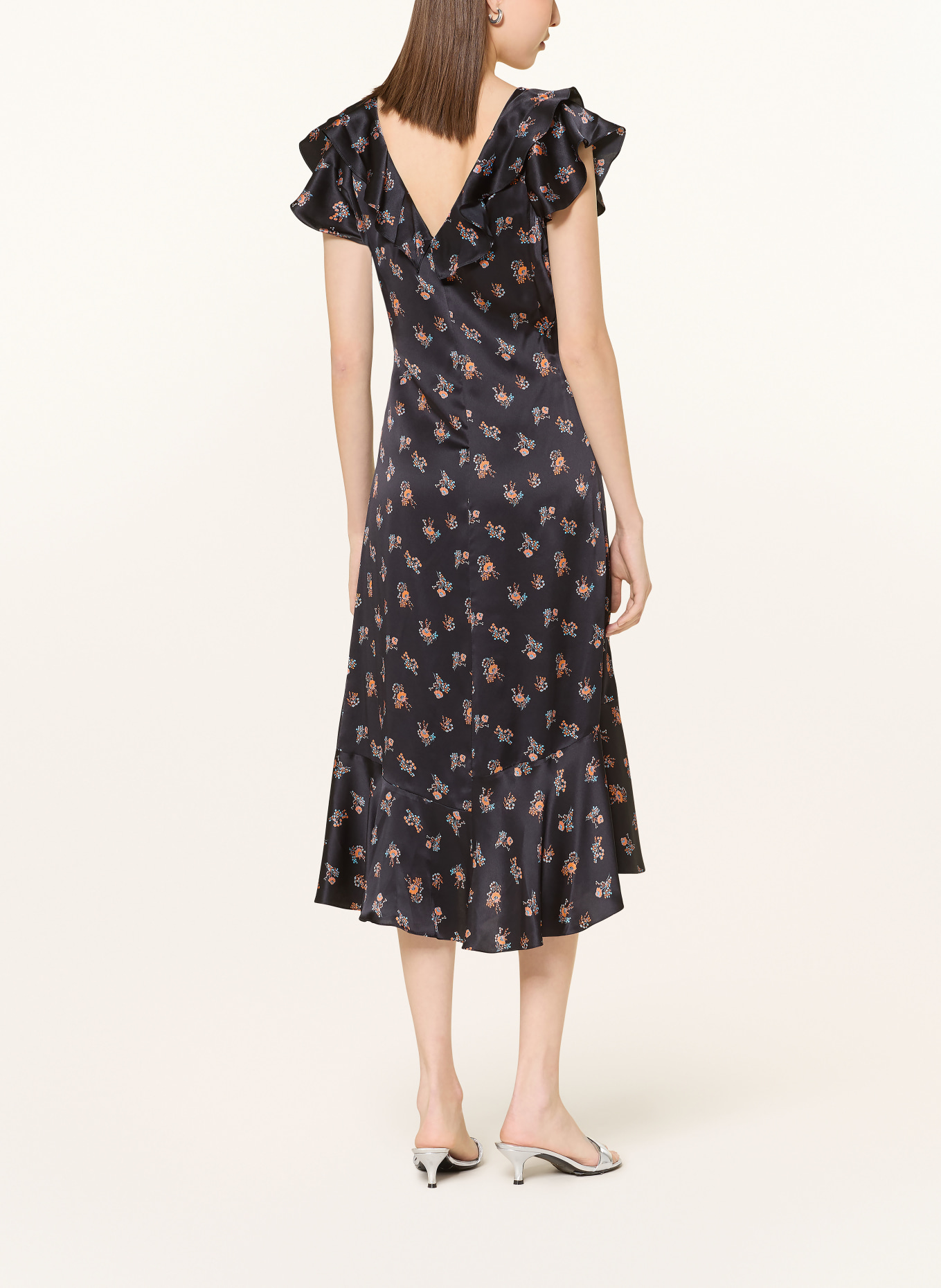 DOROTHEE SCHUMACHER Hedvábné šaty SHINY DAYDREAM: TMAVĚ MODRÁ / ORANŽOVÁ / MODRÁ