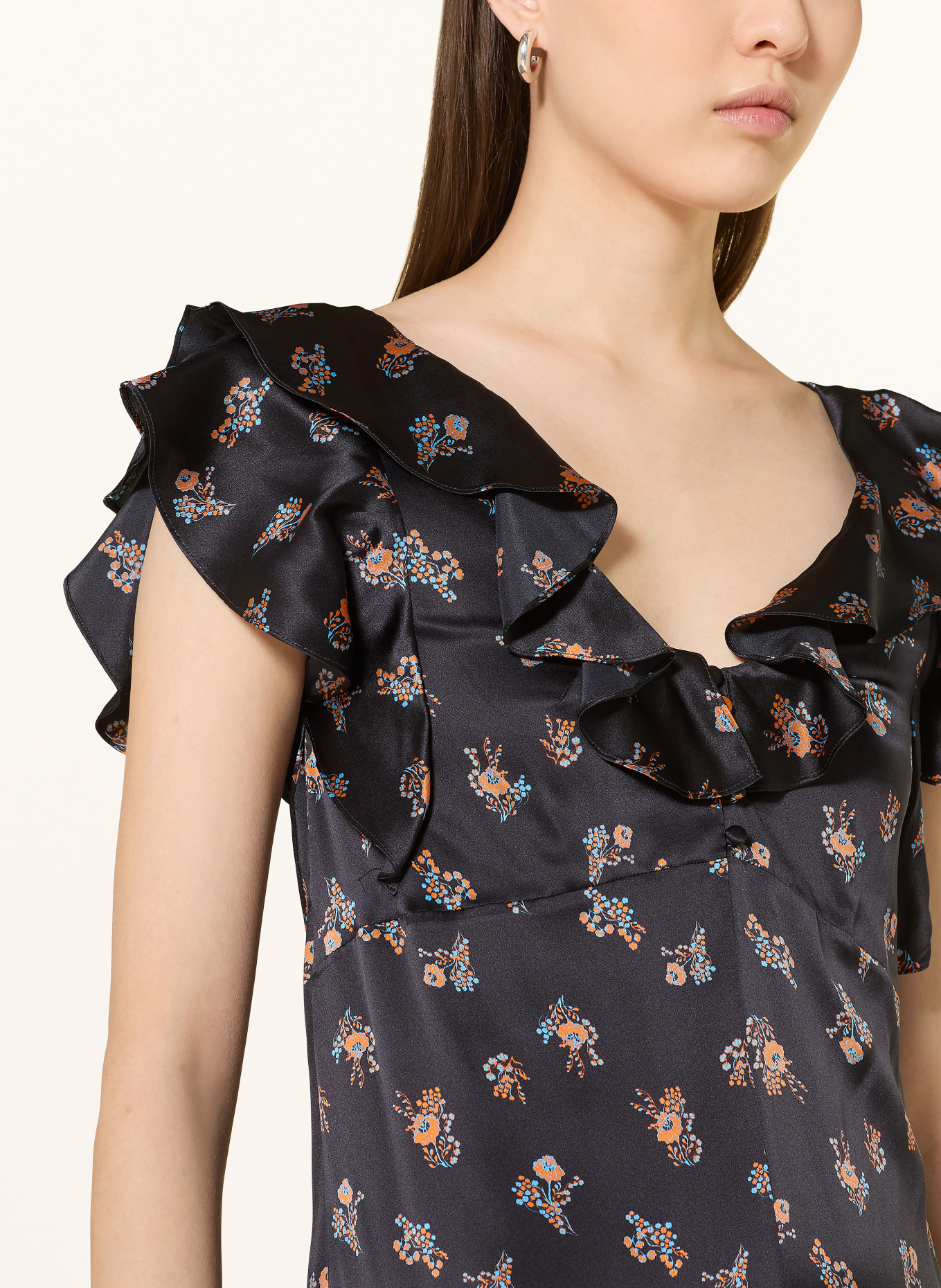 DOROTHEE SCHUMACHER Hedvábné šaty SHINY DAYDREAM: TMAVĚ MODRÁ / ORANŽOVÁ / MODRÁ