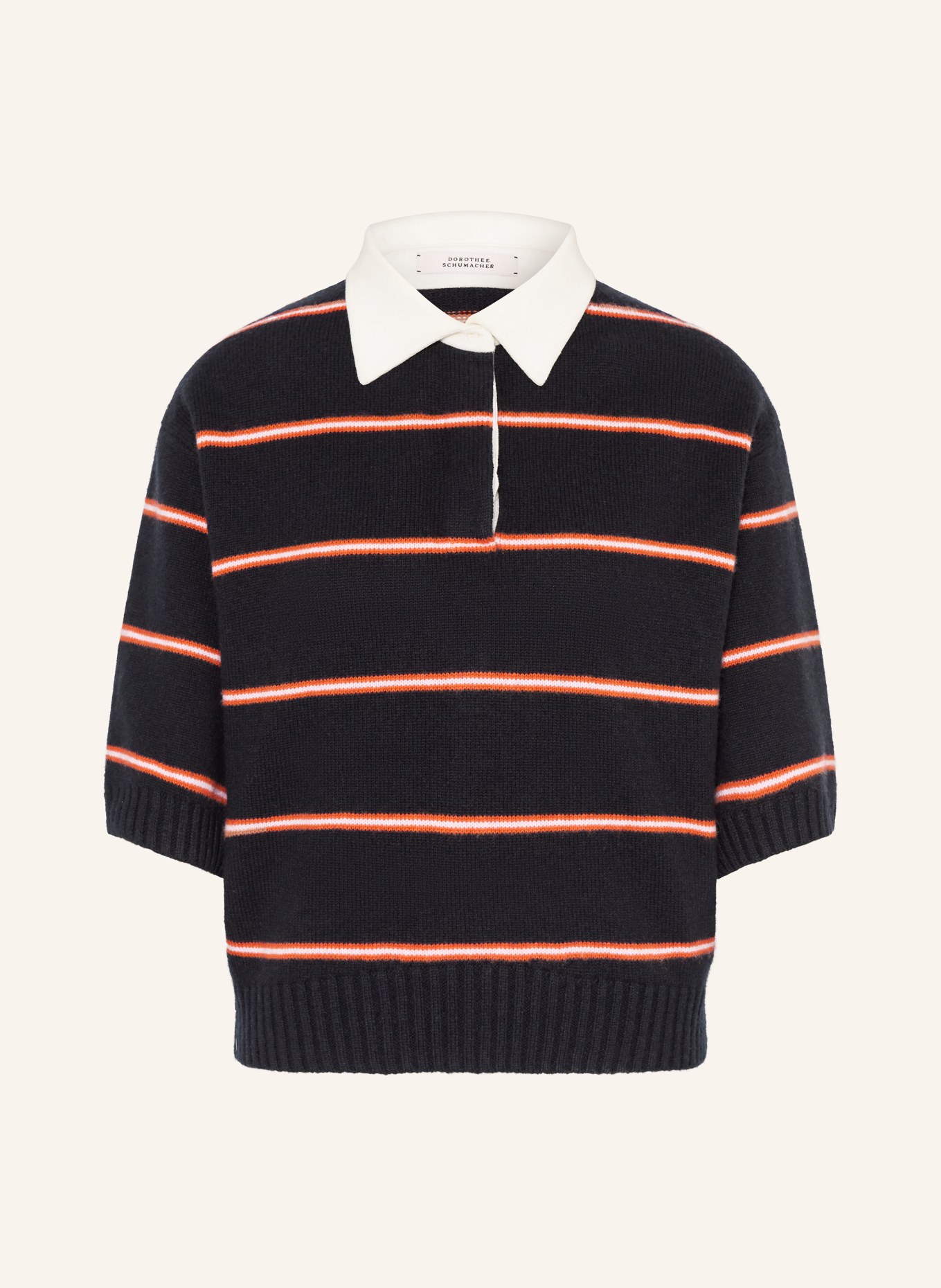 DOROTHEE SCHUMACHER SPORTY STATEMENTS sweater with cashmere: DARK BLUE / ECRU / ORANGE