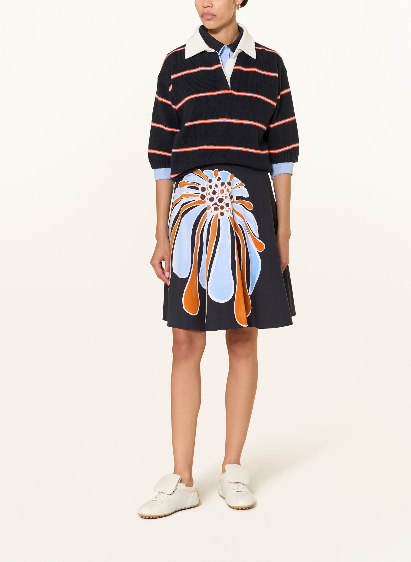 DOROTHEE SCHUMACHER SPORTY STATEMENTS sweater with cashmere: DARK BLUE / ECRU / ORANGE