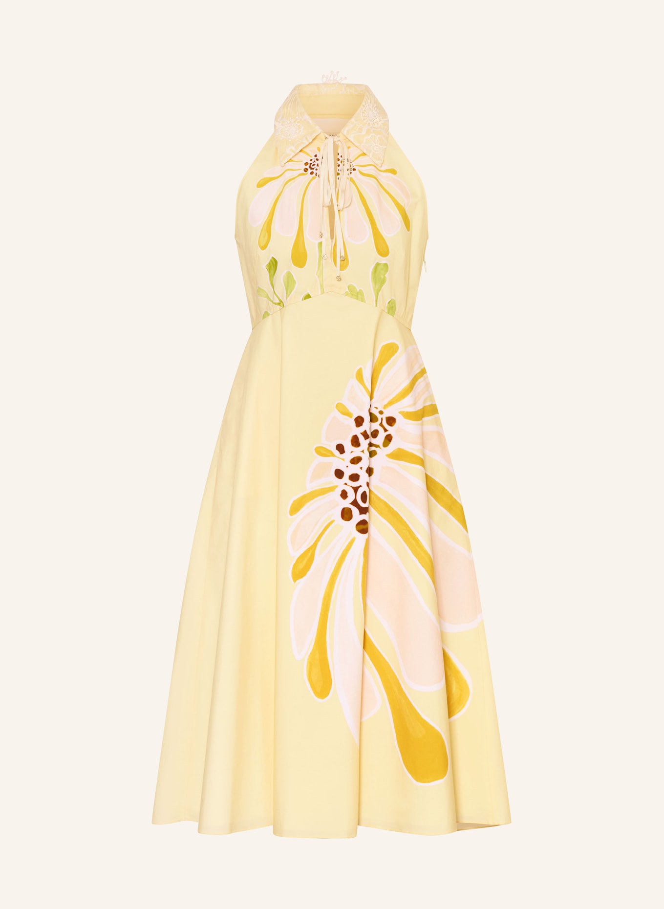 DOROTHEE SCHUMACHER Robe FLORAL POWER avec dentelle: JAUNE / ORANGE CLAIR / JAUNE FONCÉ