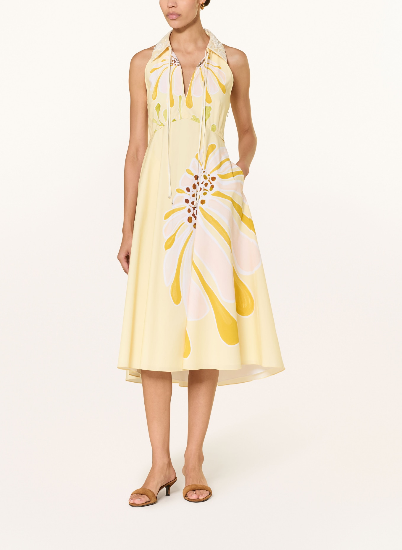 DOROTHEE SCHUMACHER Robe FLORAL POWER avec dentelle: JAUNE / ORANGE CLAIR / JAUNE FONCÉ