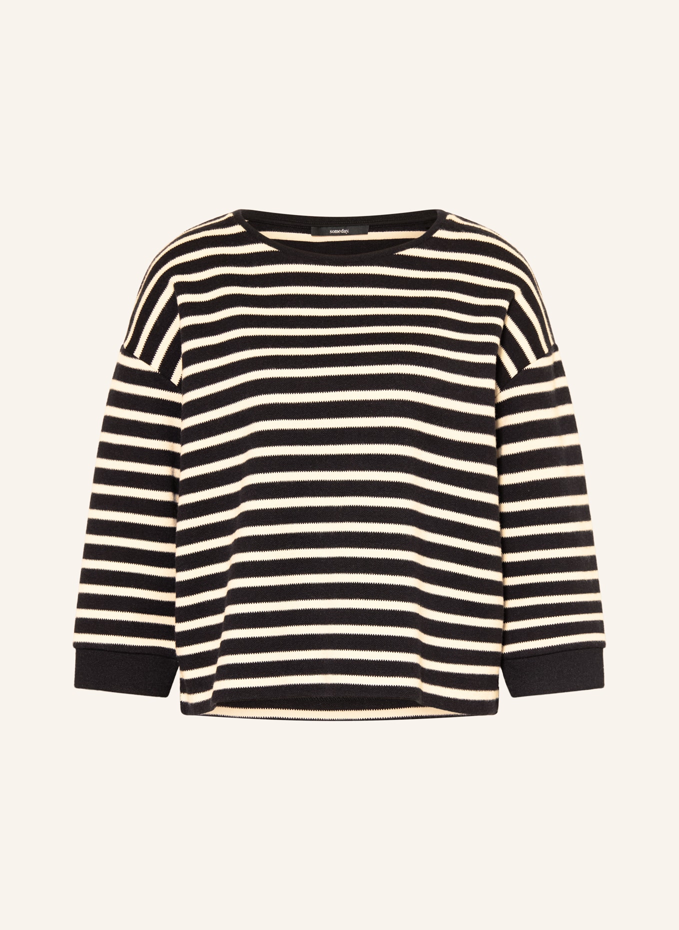 someday ULENO knit shirt with 3/4 sleeves: BLACK / CREAM