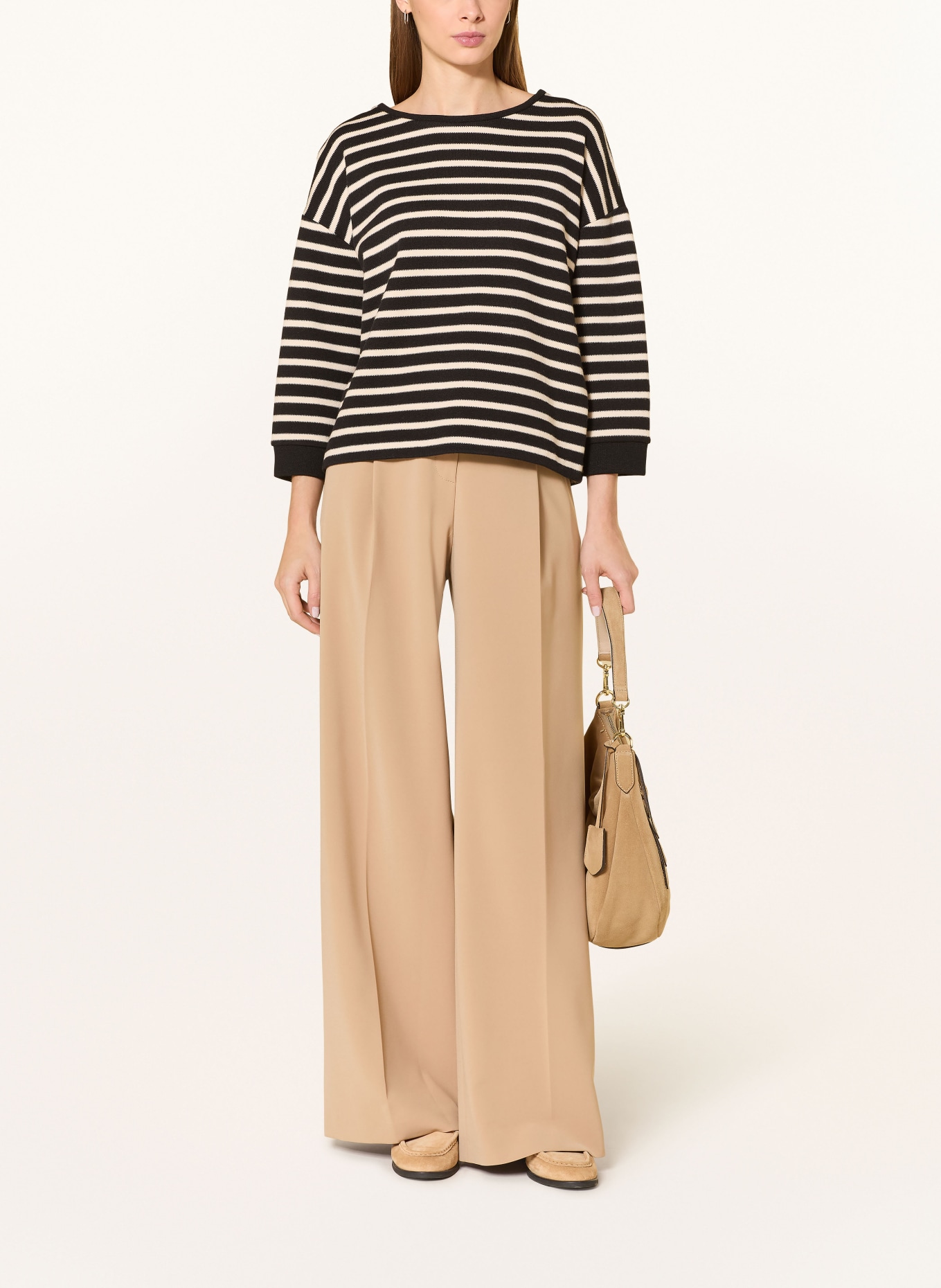 someday ULENO knit shirt with 3/4 sleeves: BLACK / CREAM