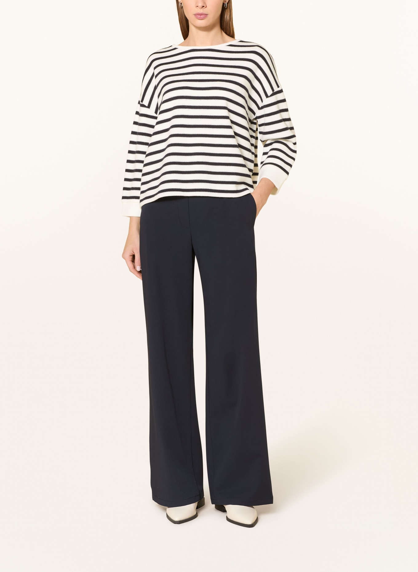 someday Gebreid shirt ULENO met 3/4-mouwen: WIT / DONKERBLAUW