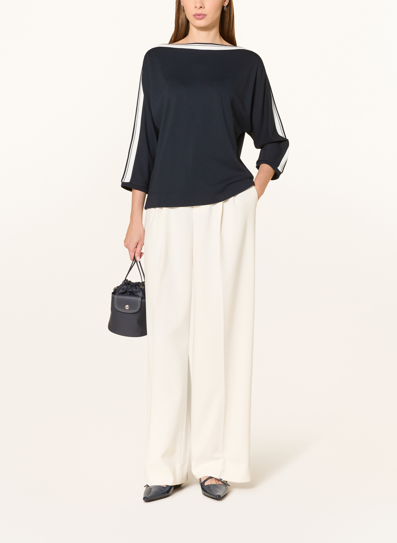 someday Shirt KELVA mit 3/4-Arm: DUNKELBLAU / WEISS