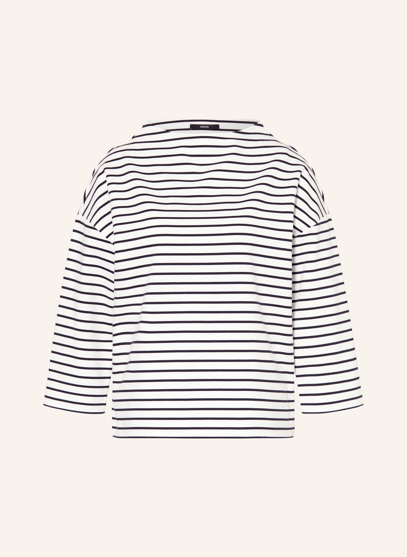 someday KALEO shirt with 3/4 sleeves: WHITE / DARK BLUE