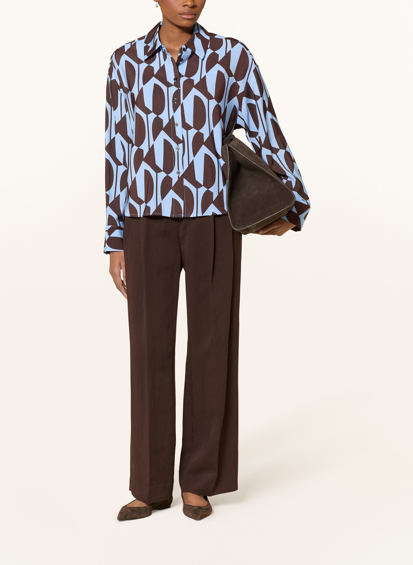 OPUS Hemdbluse FETRO: HELLBLAU / DUNKELBRAUN