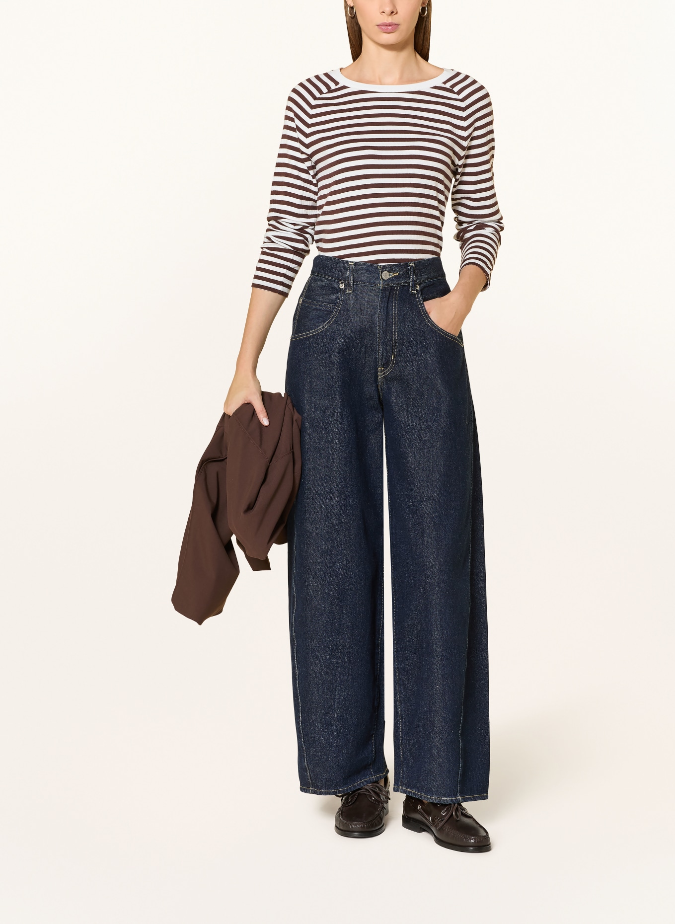 OPUS Dlouhé rukávy SORKA: BÍLÁ / TMAVĚ HNĚDÁ