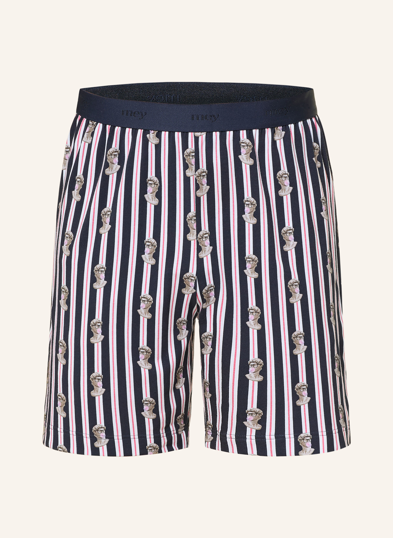 mey Schlafshorts Serie MARBLE MUSE: DUNKELBLAU / ROT / WEISS