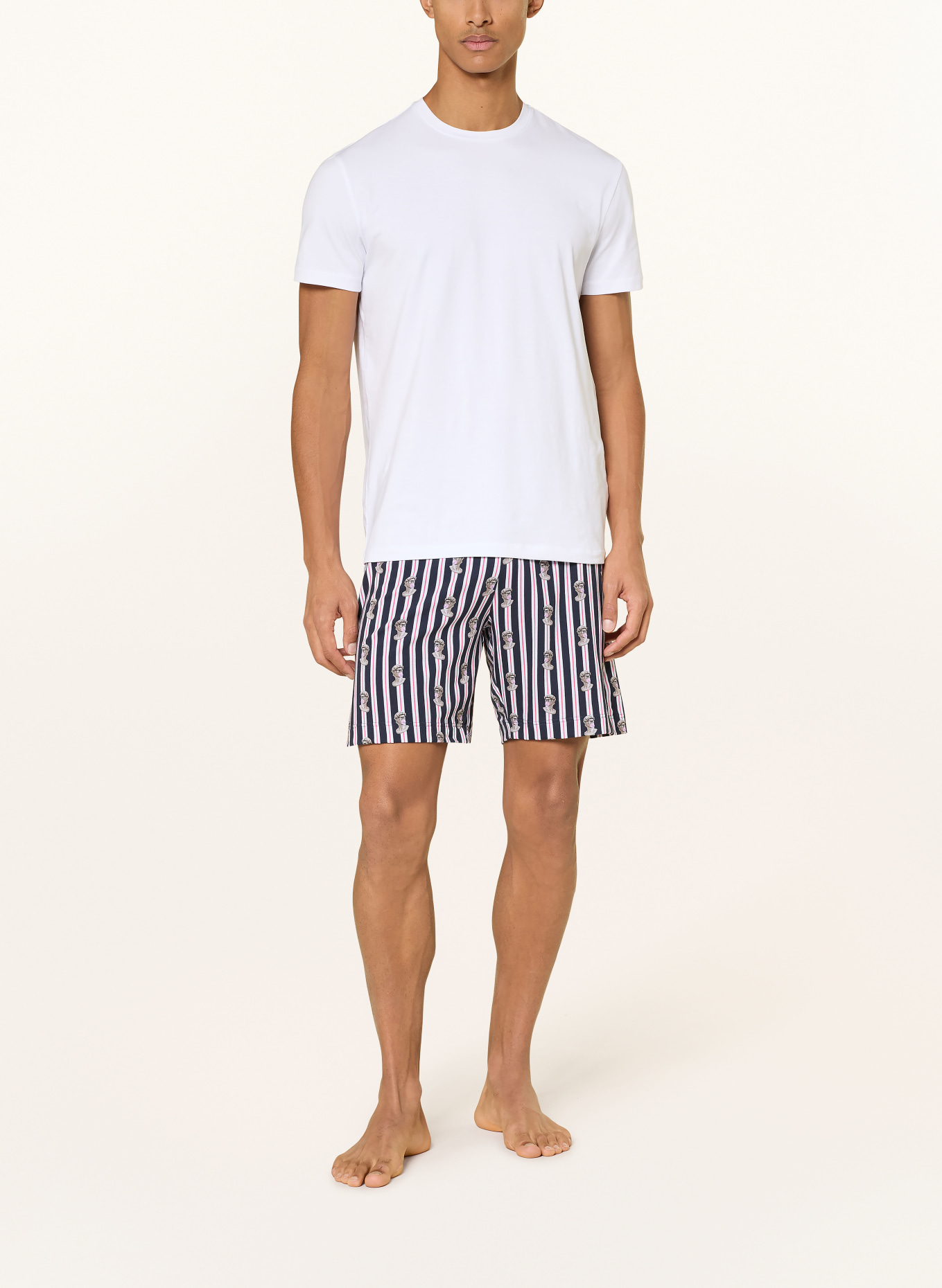 mey Schlafshorts Serie MARBLE MUSE: DUNKELBLAU / ROT / WEISS