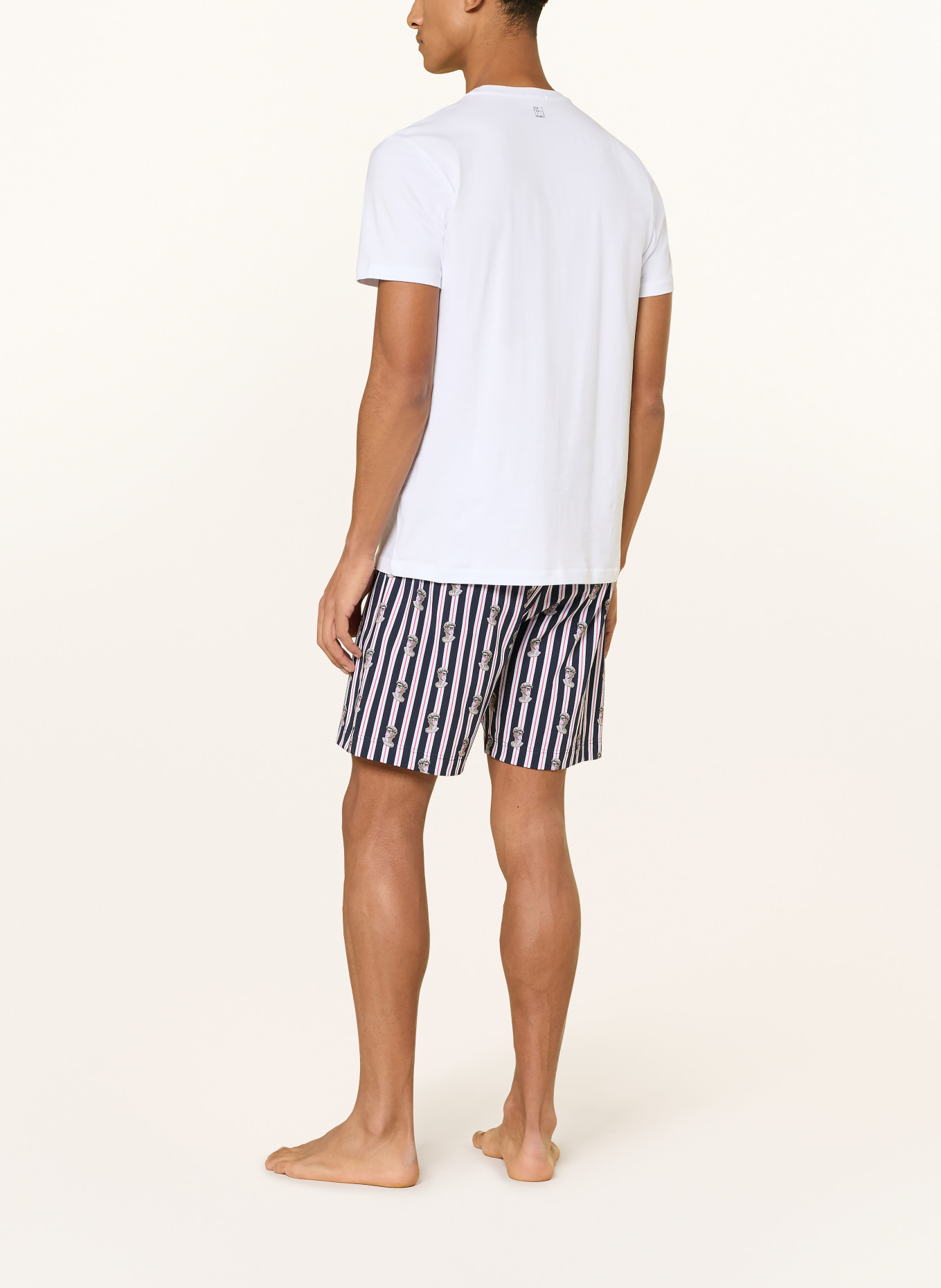 mey Schlafshorts Serie MARBLE MUSE: DUNKELBLAU / ROT / WEISS