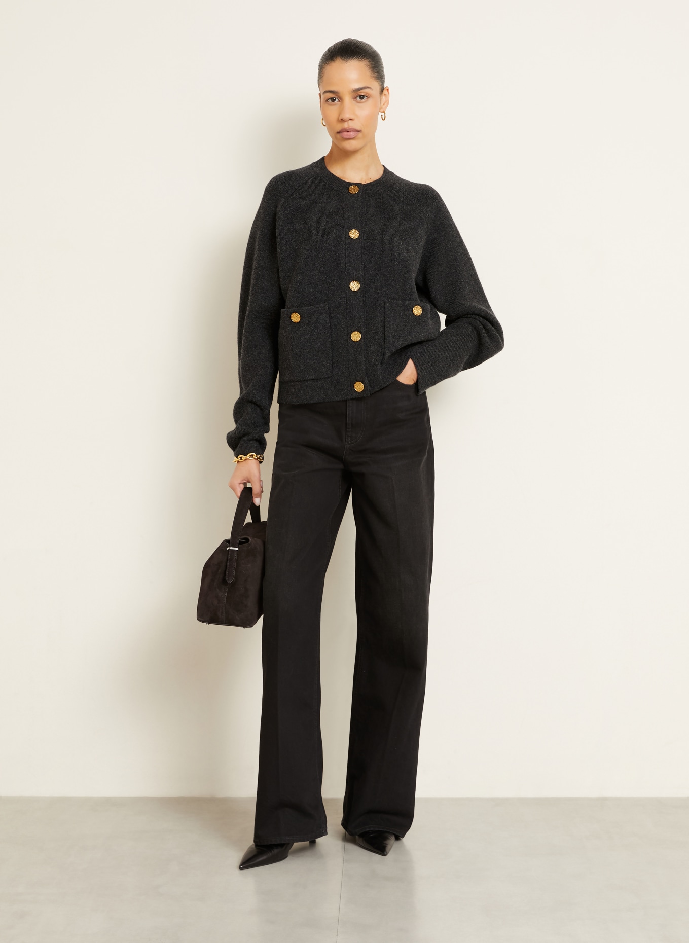 TOTEME Strickjacke: DUNKELGRAU / GOLD