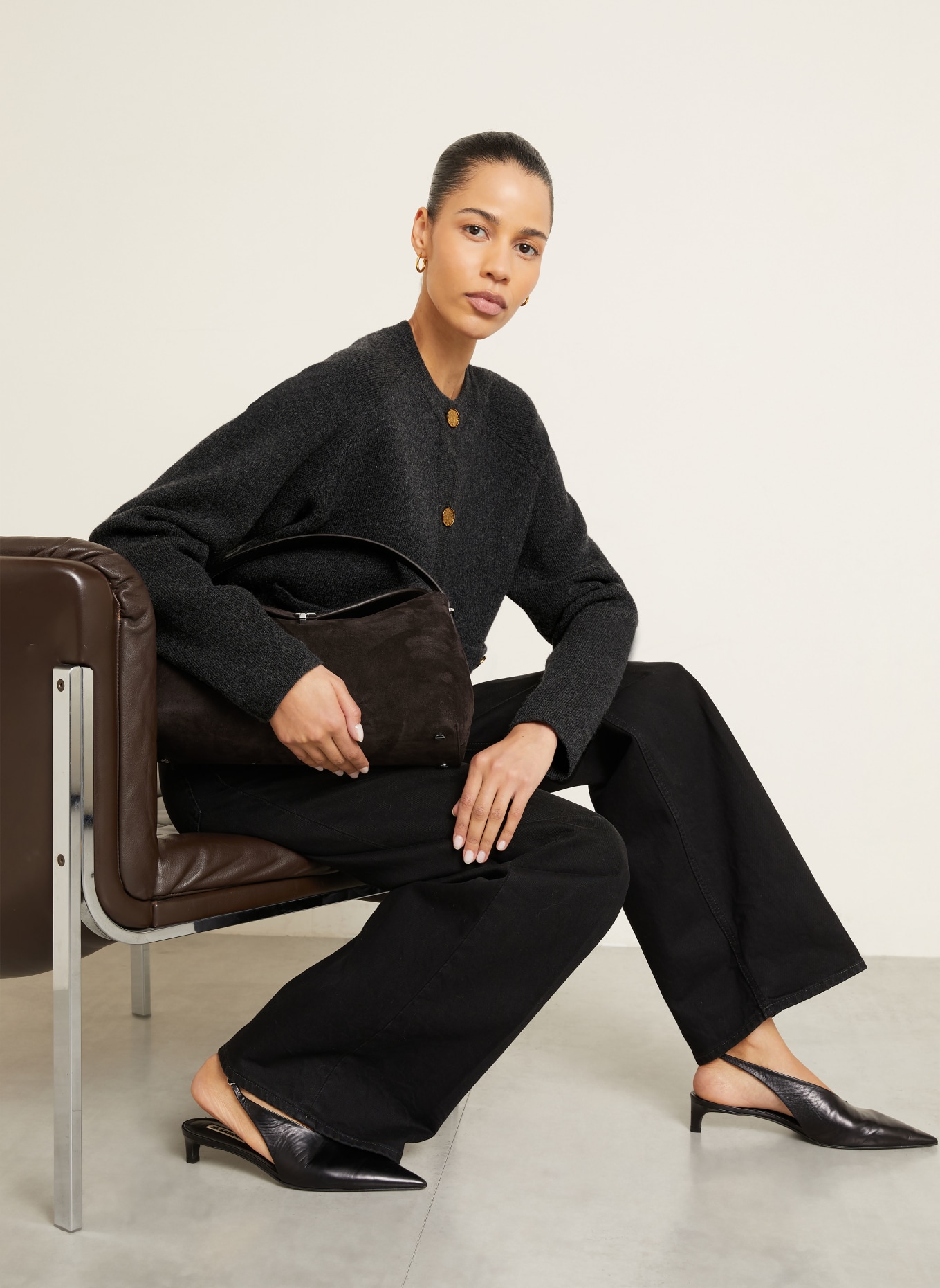 TOTEME Strickjacke: DUNKELGRAU / GOLD