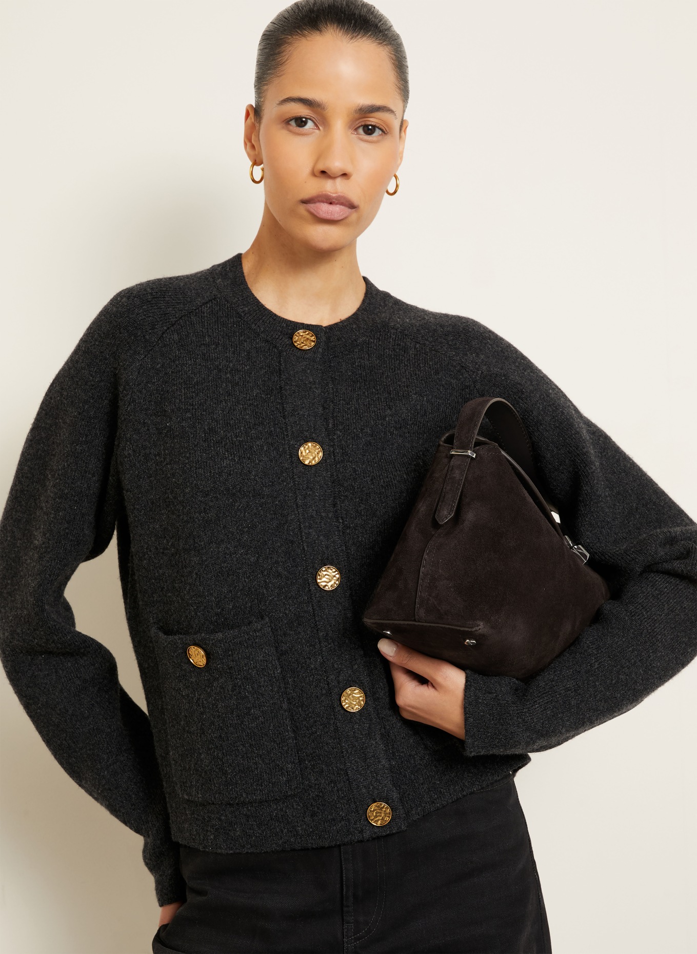 TOTEME Strickjacke: DUNKELGRAU / GOLD