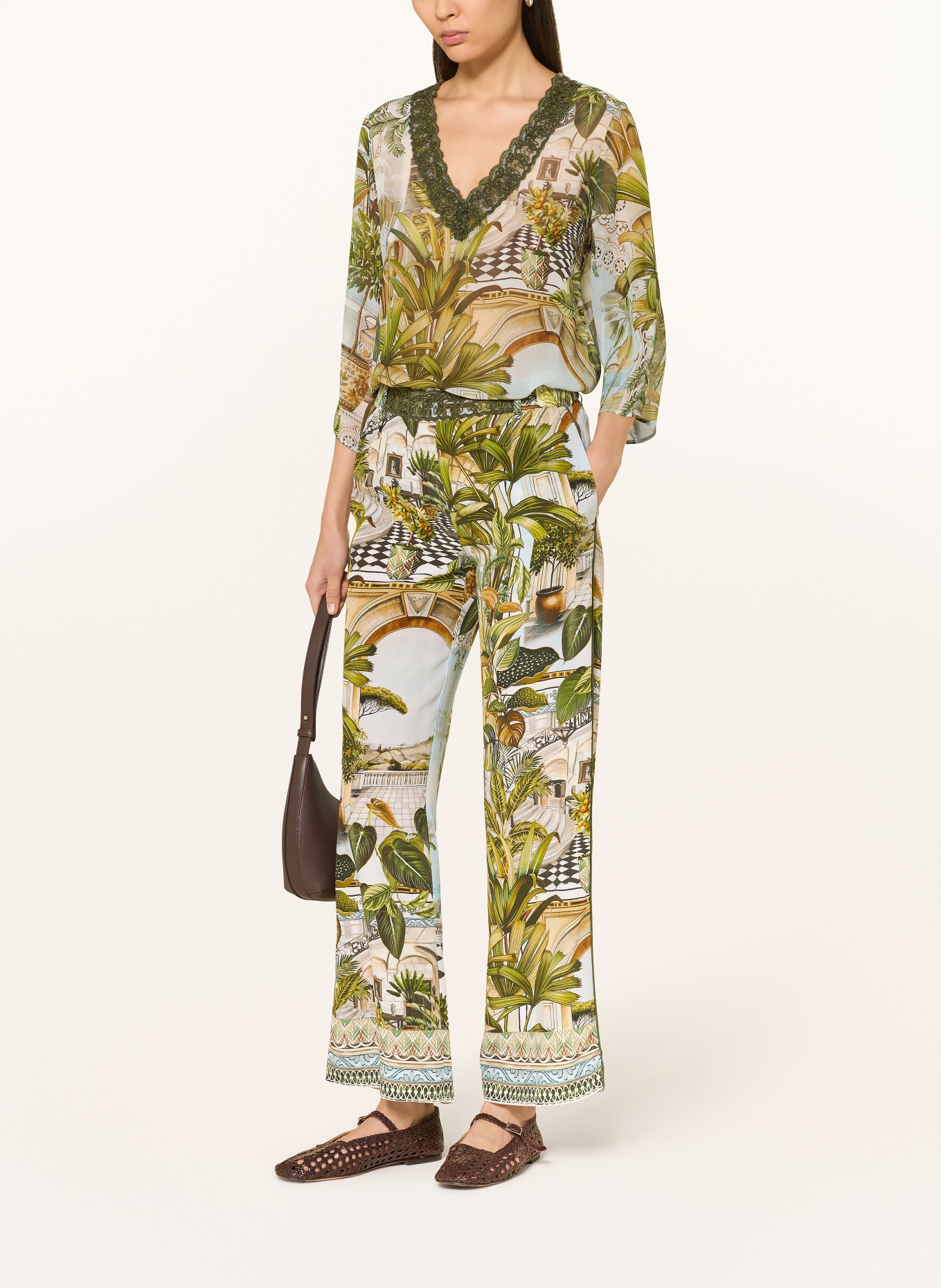 Princess GOES HOLLYWOOD Blusenshirt aus Seide mit 3/4-Arm: GRÜN / HELLBRAUN / HELLBLAU