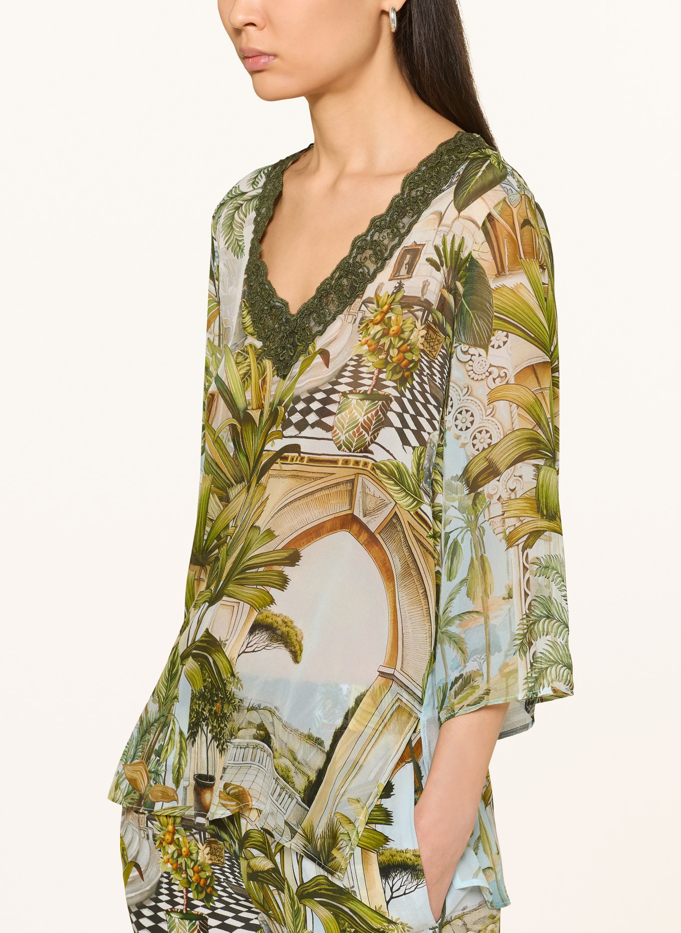 Princess GOES HOLLYWOOD Blusenshirt aus Seide mit 3/4-Arm: GRÜN / HELLBRAUN / HELLBLAU