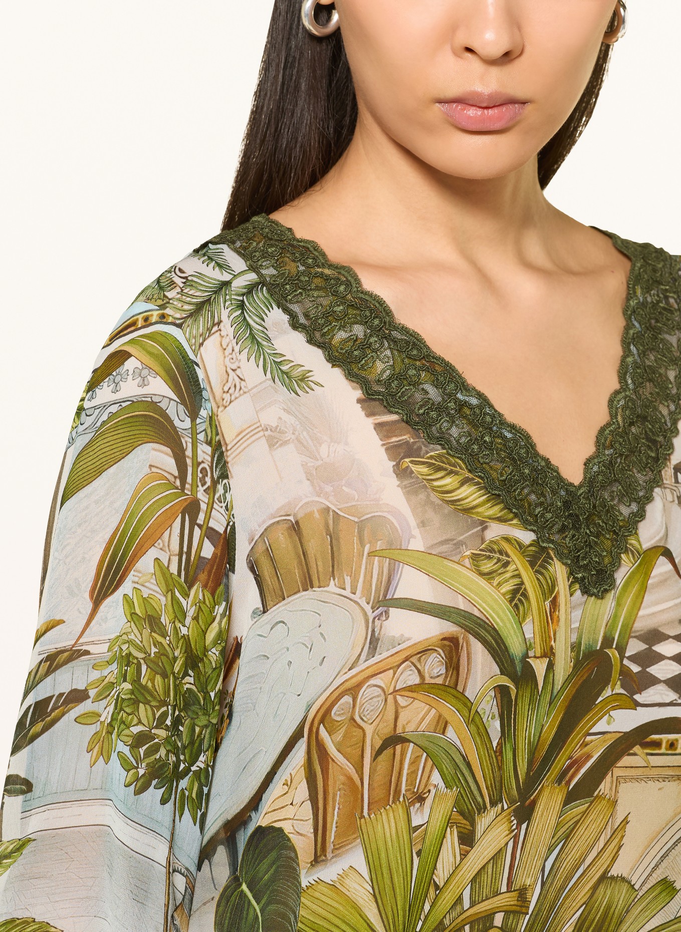 Princess GOES HOLLYWOOD Blusenshirt aus Seide mit 3/4-Arm: GRÜN / HELLBRAUN / HELLBLAU