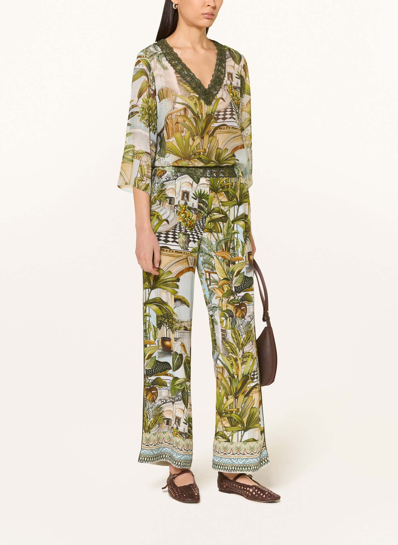 Princess GOES HOLLYWOOD Pantalon Marlene en soie: VERT / MARRON CLAIR / BLEU CLAIR