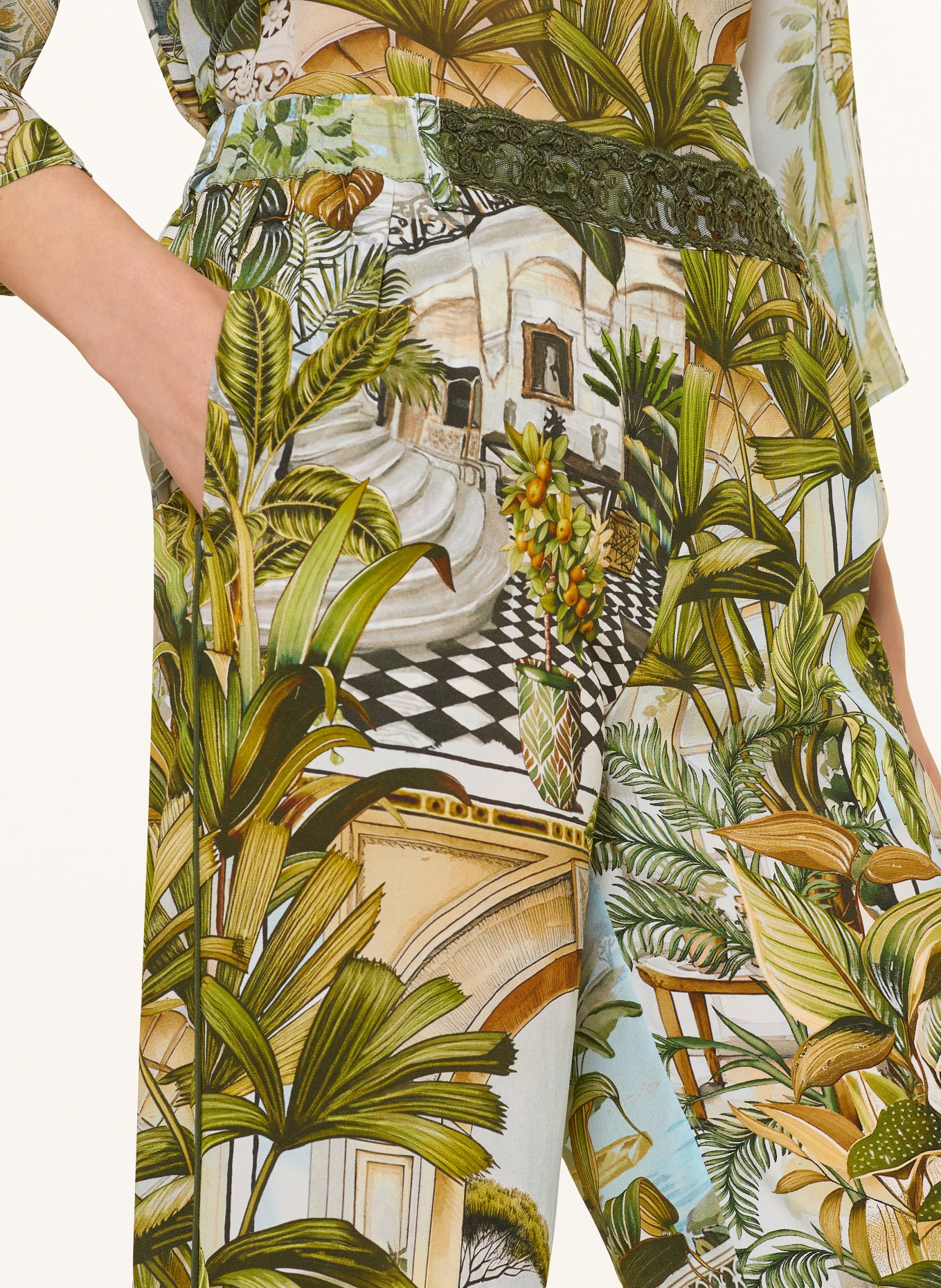 Princess GOES HOLLYWOOD Pantalon Marlene en soie: VERT / MARRON CLAIR / BLEU CLAIR