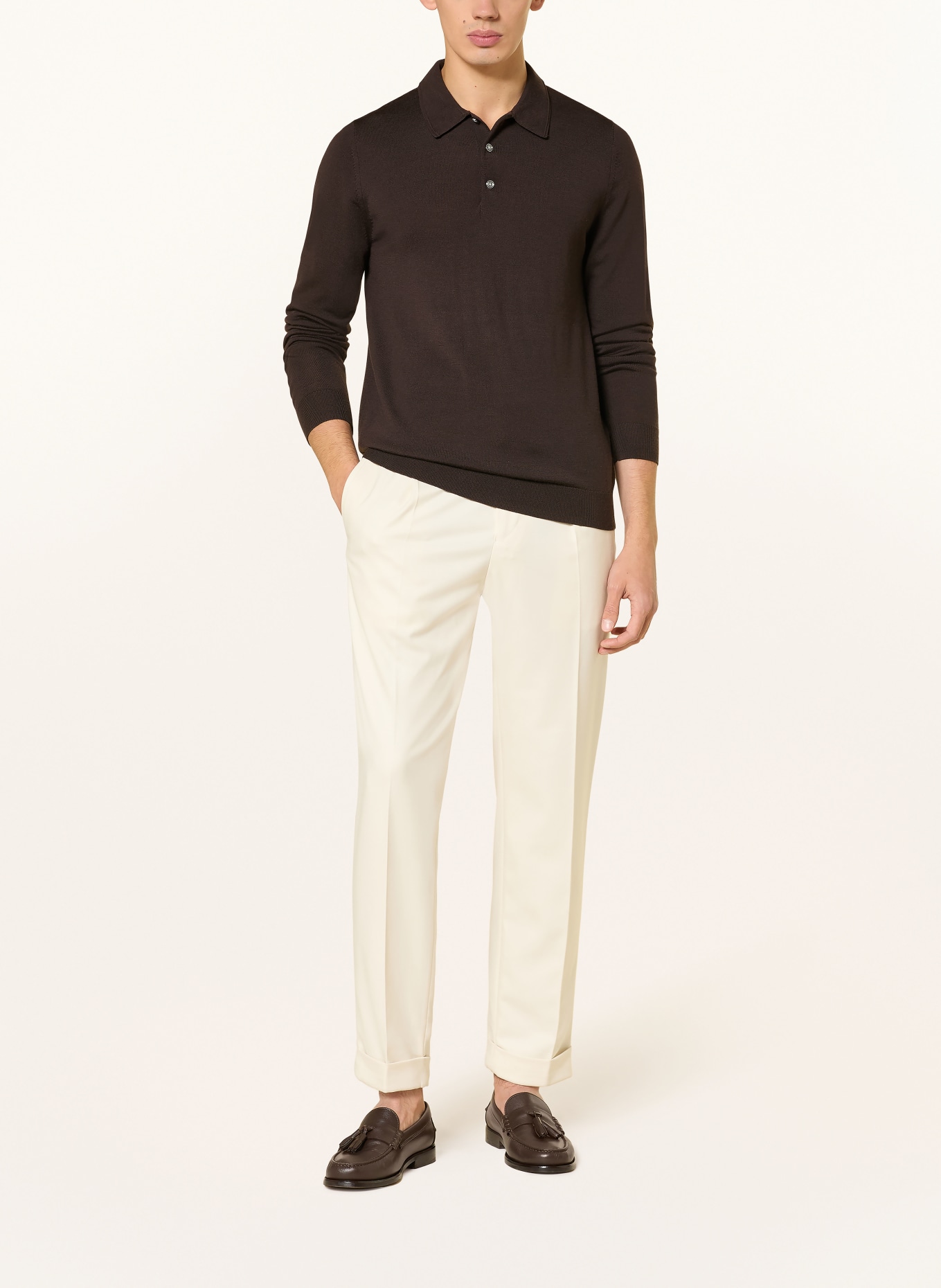 REISS Strick-Poloshirt TRAFFORD aus Merinowolle: DUNKELBRAUN